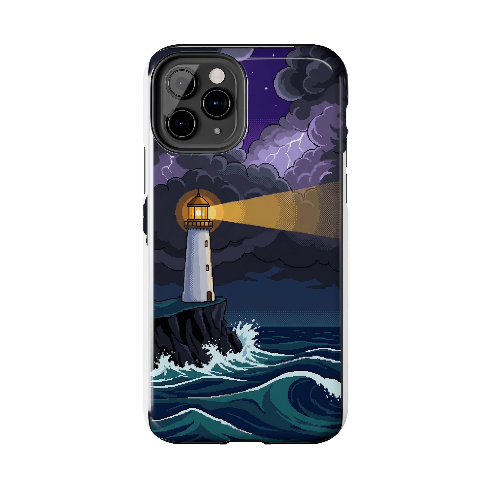 Retro Pixel Lighthouse in the Storm — Tough Phone Case