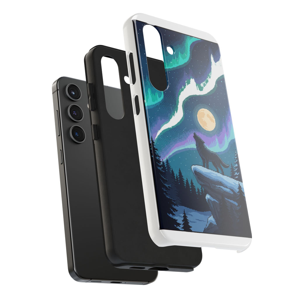 Retro Pixel Lone Wolf and the Aurora — Tough Phone Case