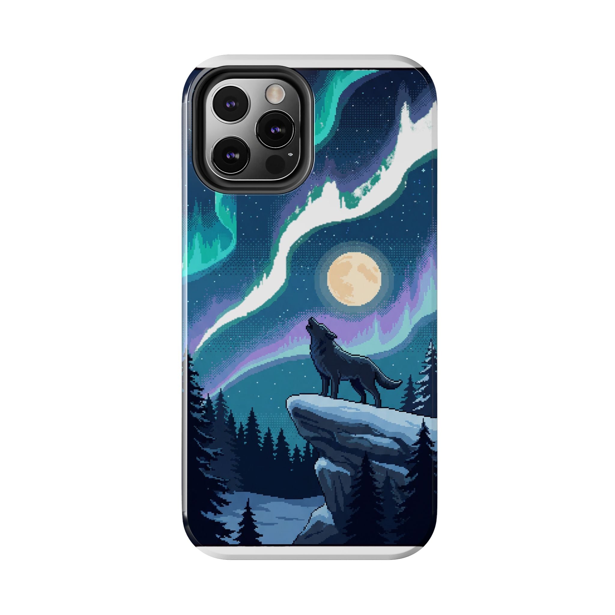 Retro Pixel Lone Wolf and the Aurora — Tough Phone Case