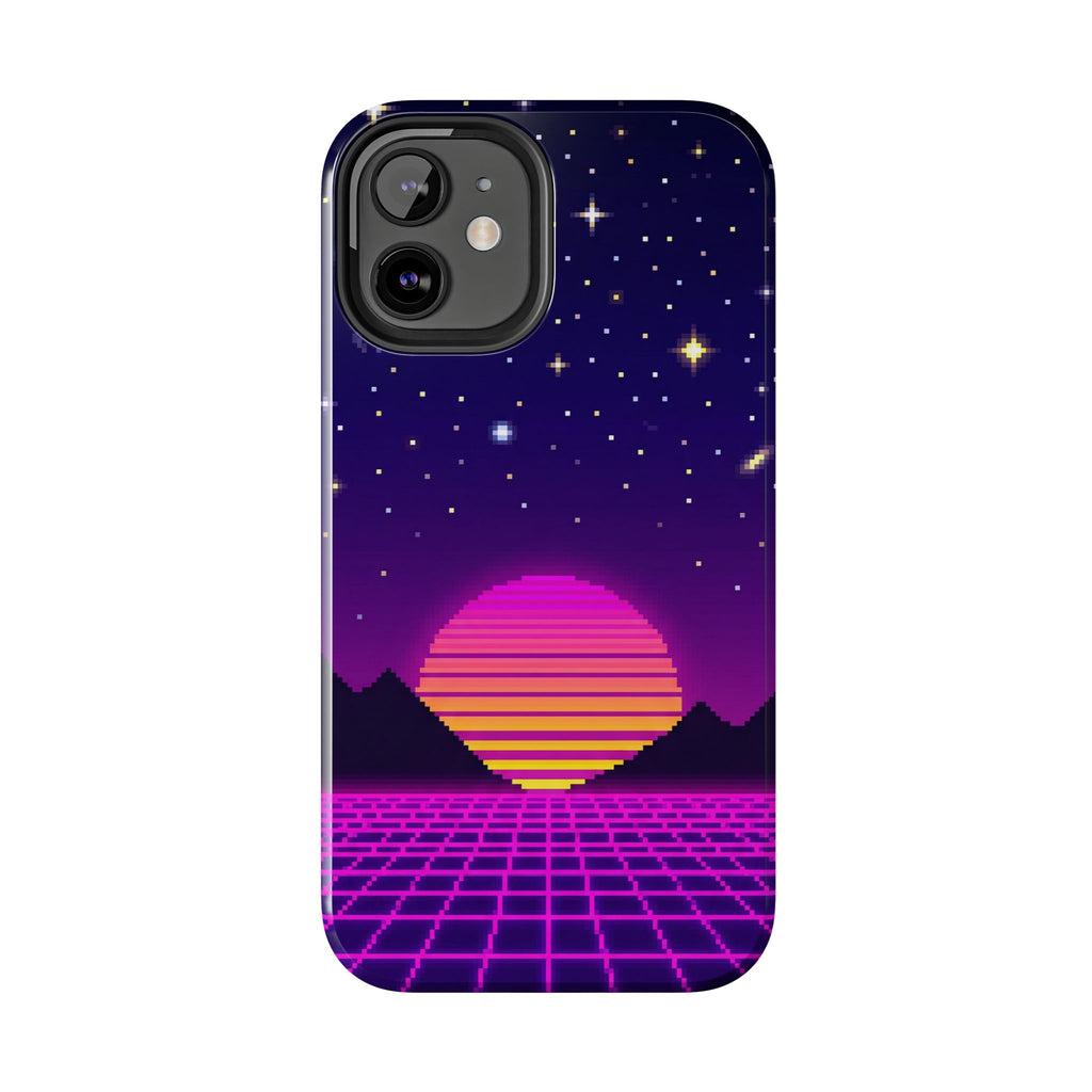 Retro Pixel Neon Grid — Tough Phone Case