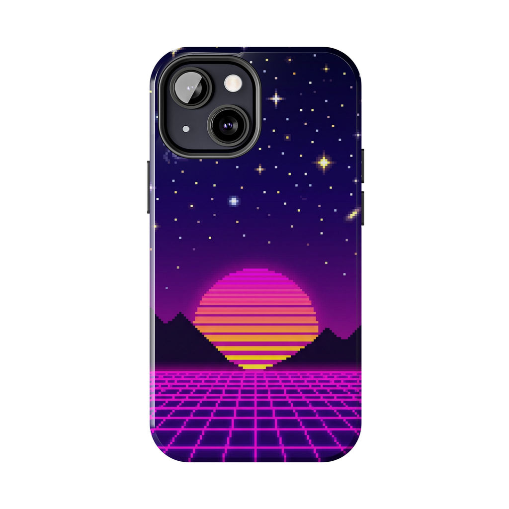 Retro Pixel Neon Grid — Tough Phone Case