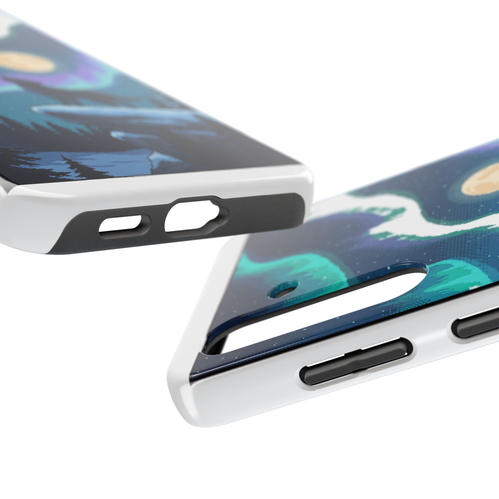 Retro Pixel Lone Wolf and the Aurora — Tough Phone Case
