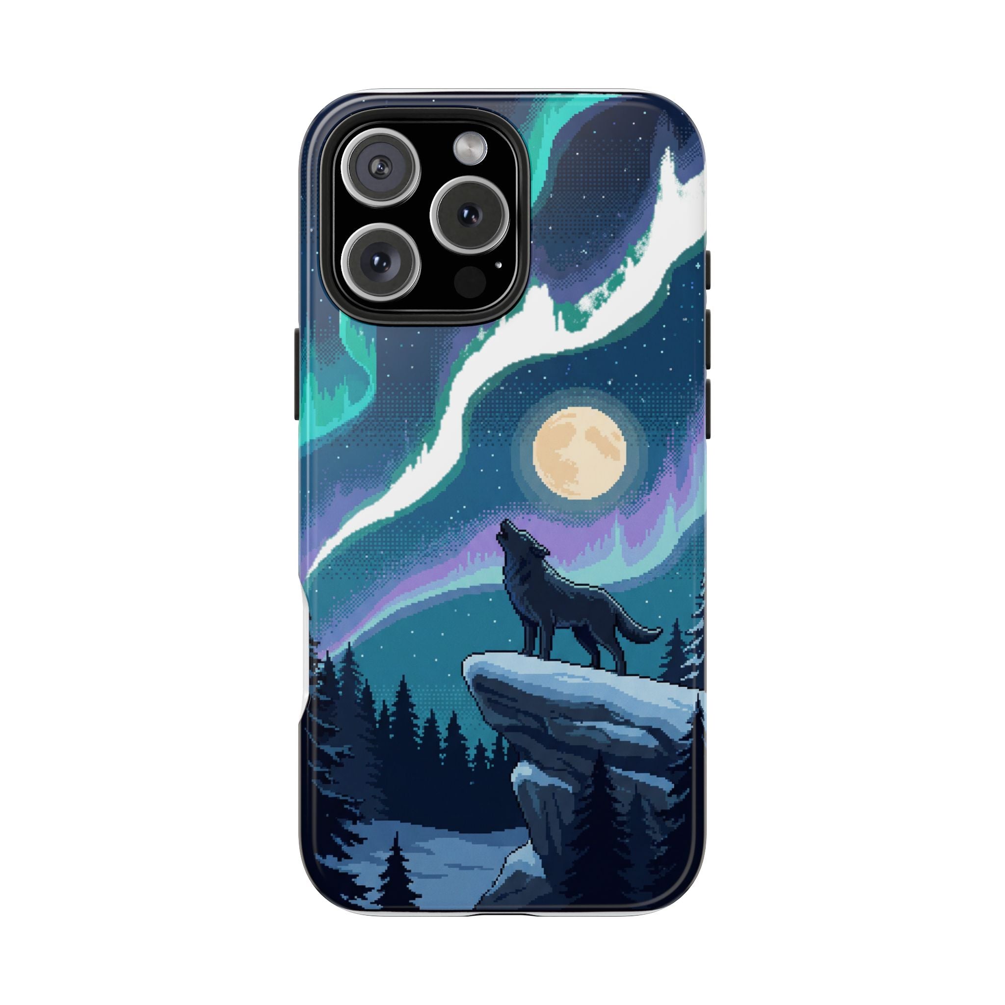 Retro Pixel Lone Wolf and the Aurora — Tough Phone Case