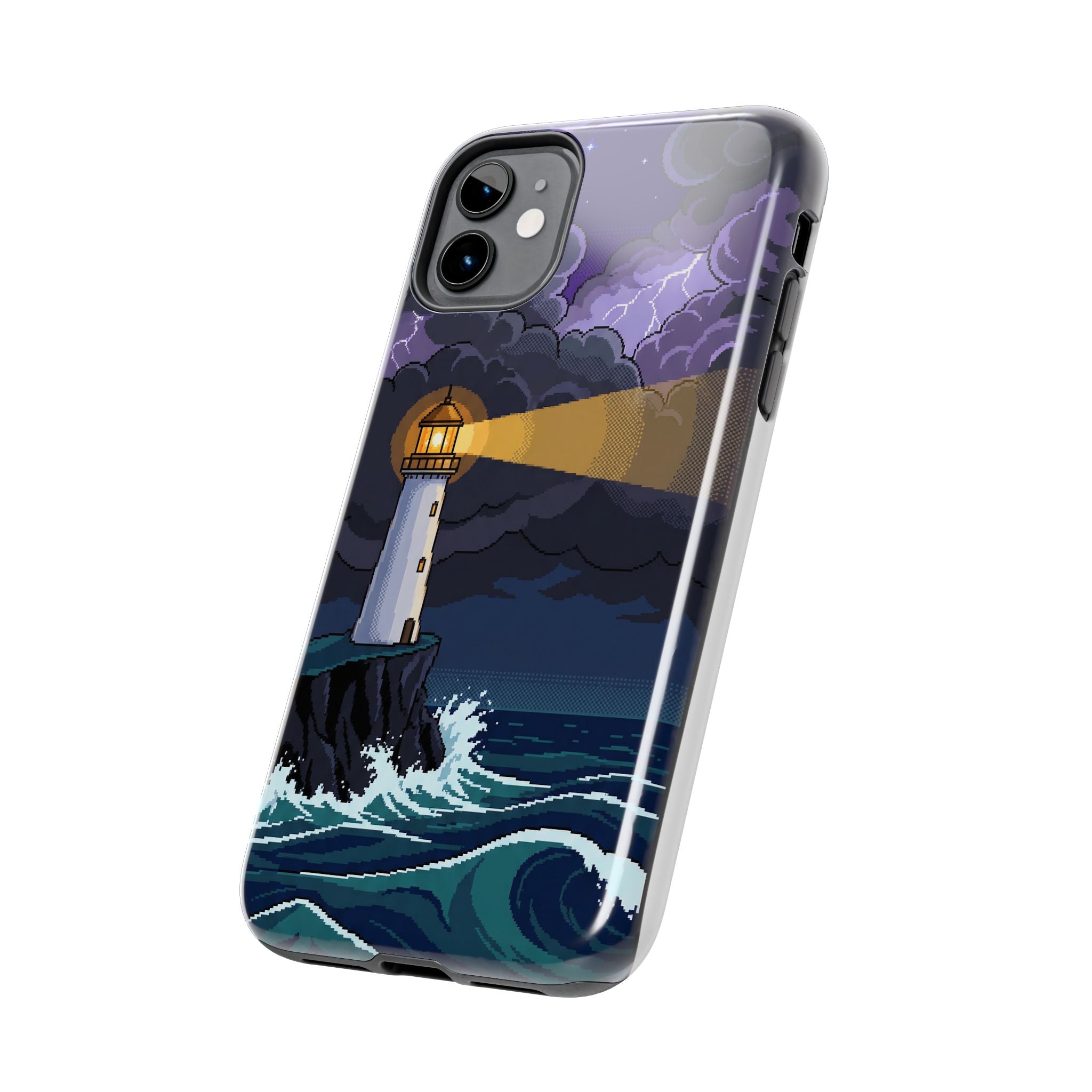 Retro Pixel Lighthouse in the Storm — Tough Phone Case