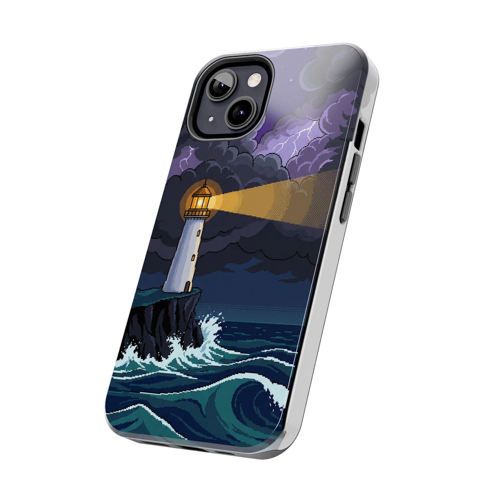Retro Pixel Lighthouse in the Storm — Tough Phone Case