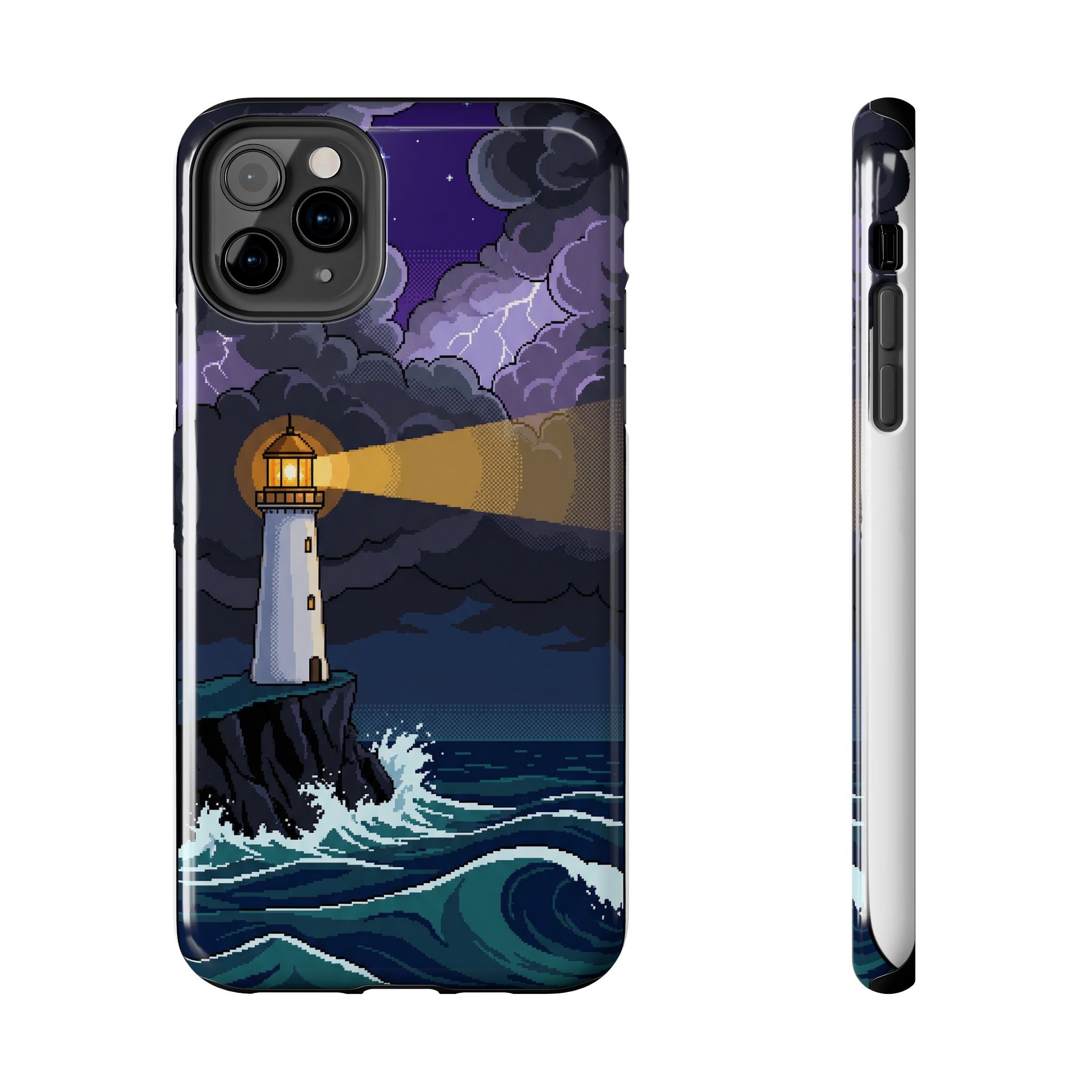 Retro Pixel Lighthouse in the Storm — Tough Phone Case