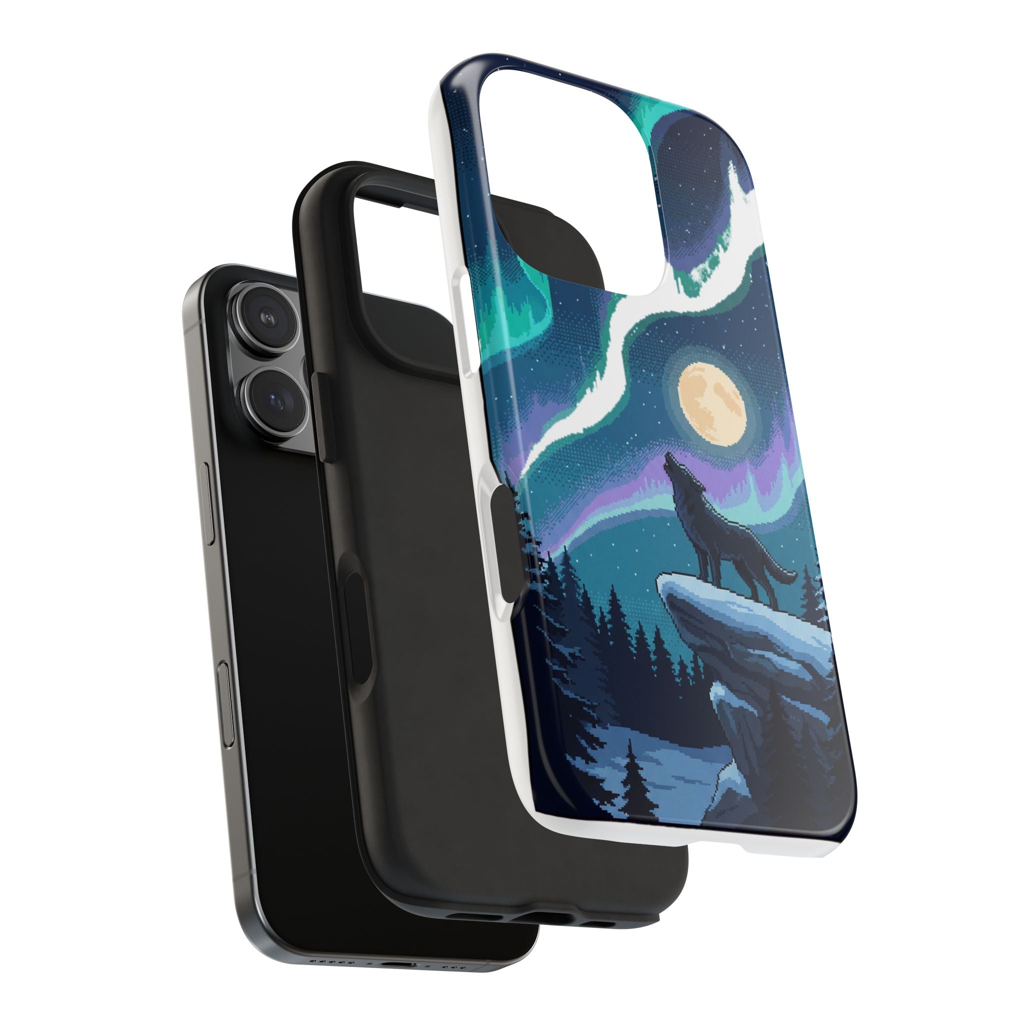 Retro Pixel Lone Wolf and the Aurora — Tough Phone Case