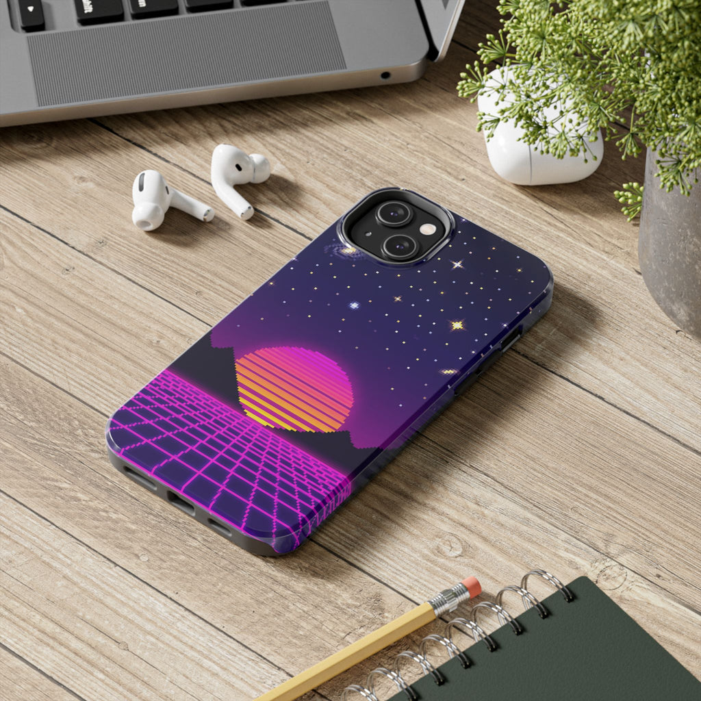 Retro Pixel Neon Grid — Tough Phone Case