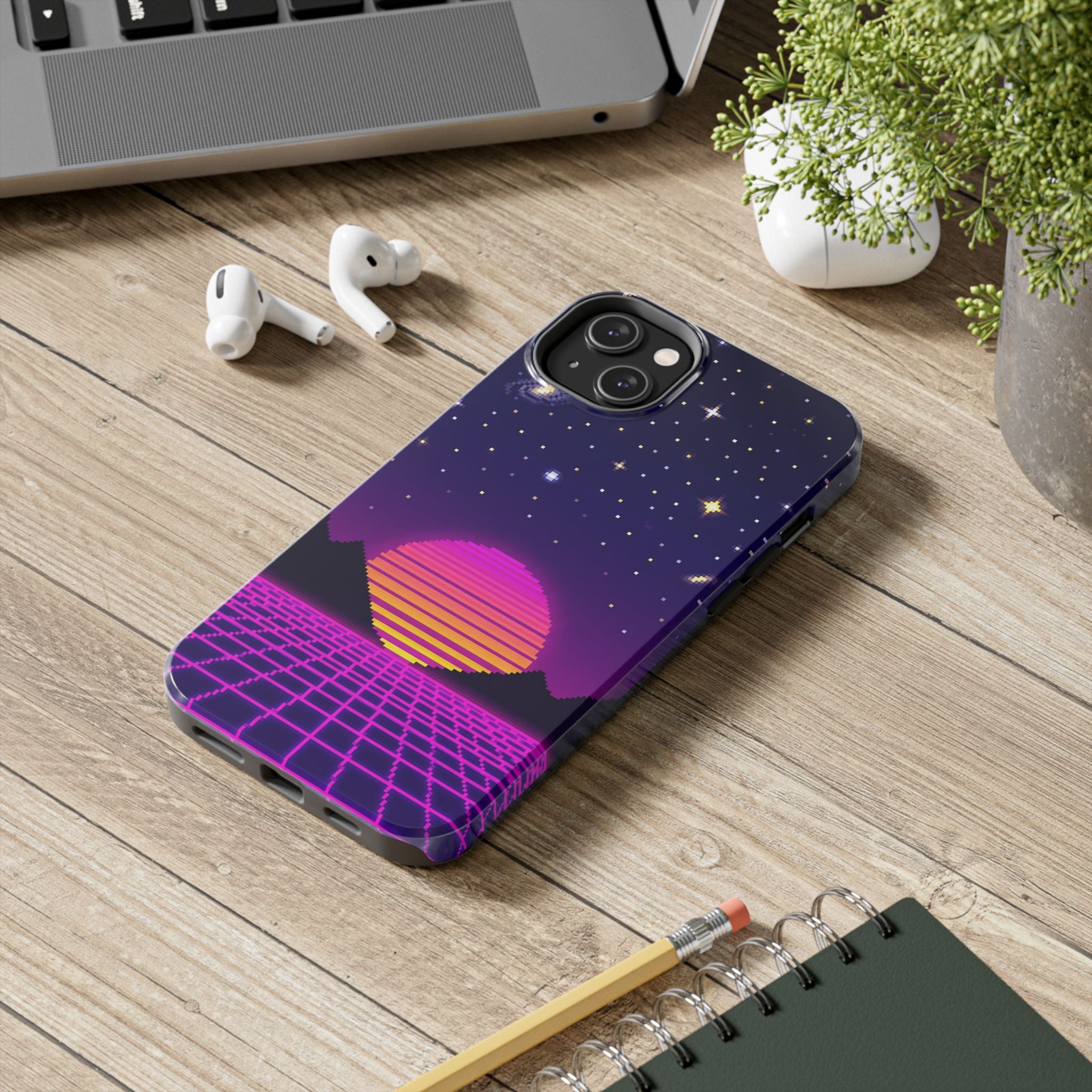 Retro Pixel Neon Grid — Tough Phone Case