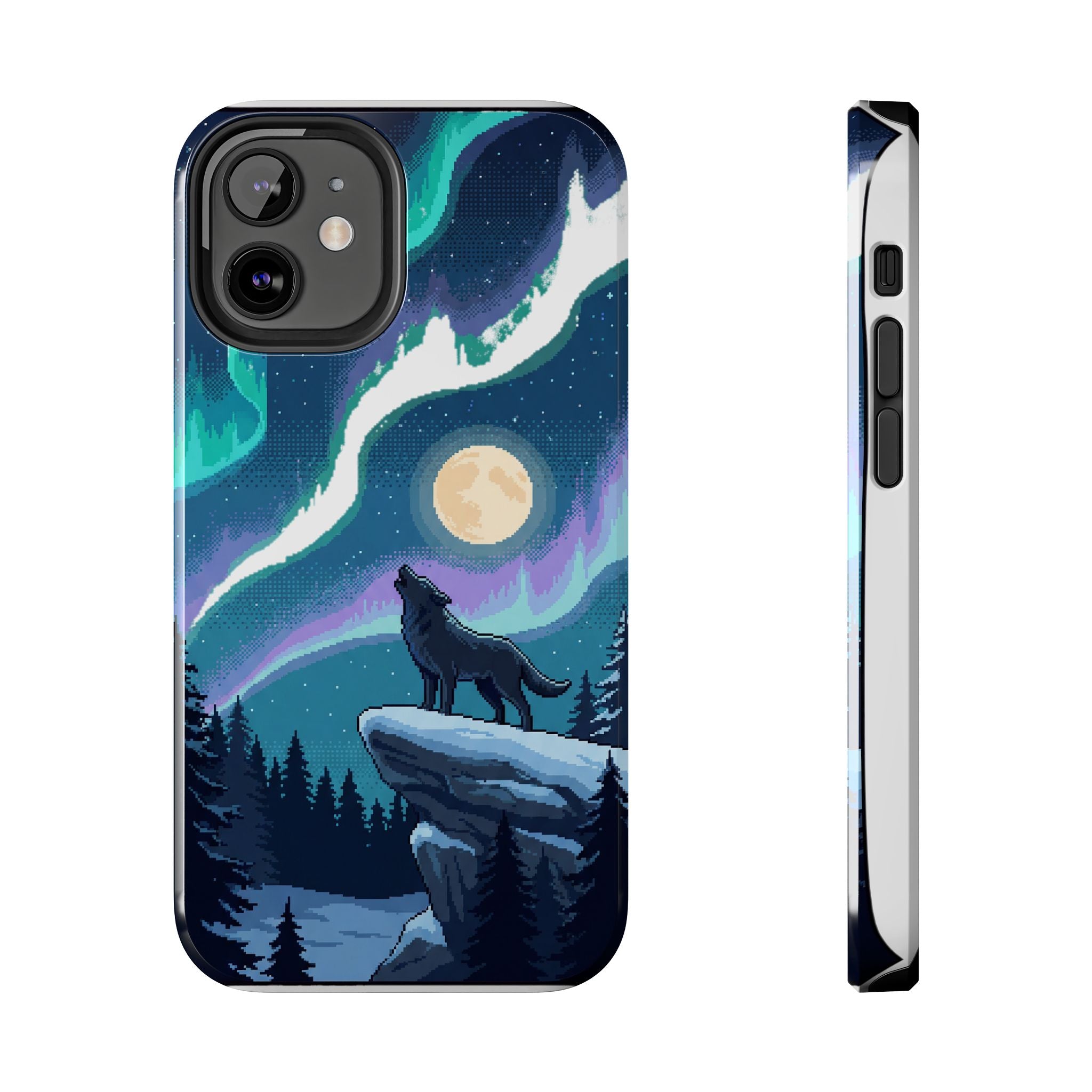 Retro Pixel Lone Wolf and the Aurora — Tough Phone Case