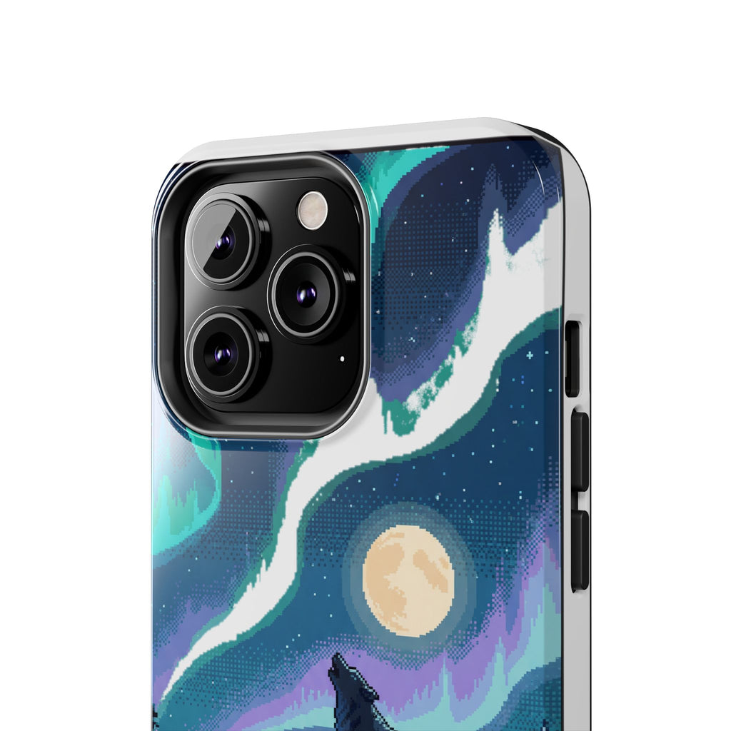 Retro Pixel Lone Wolf and the Aurora — Tough Phone Case