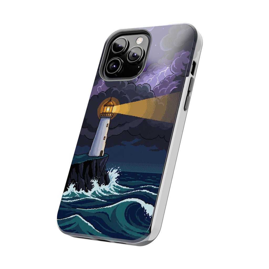Retro Pixel Lighthouse in the Storm — Tough Phone Case