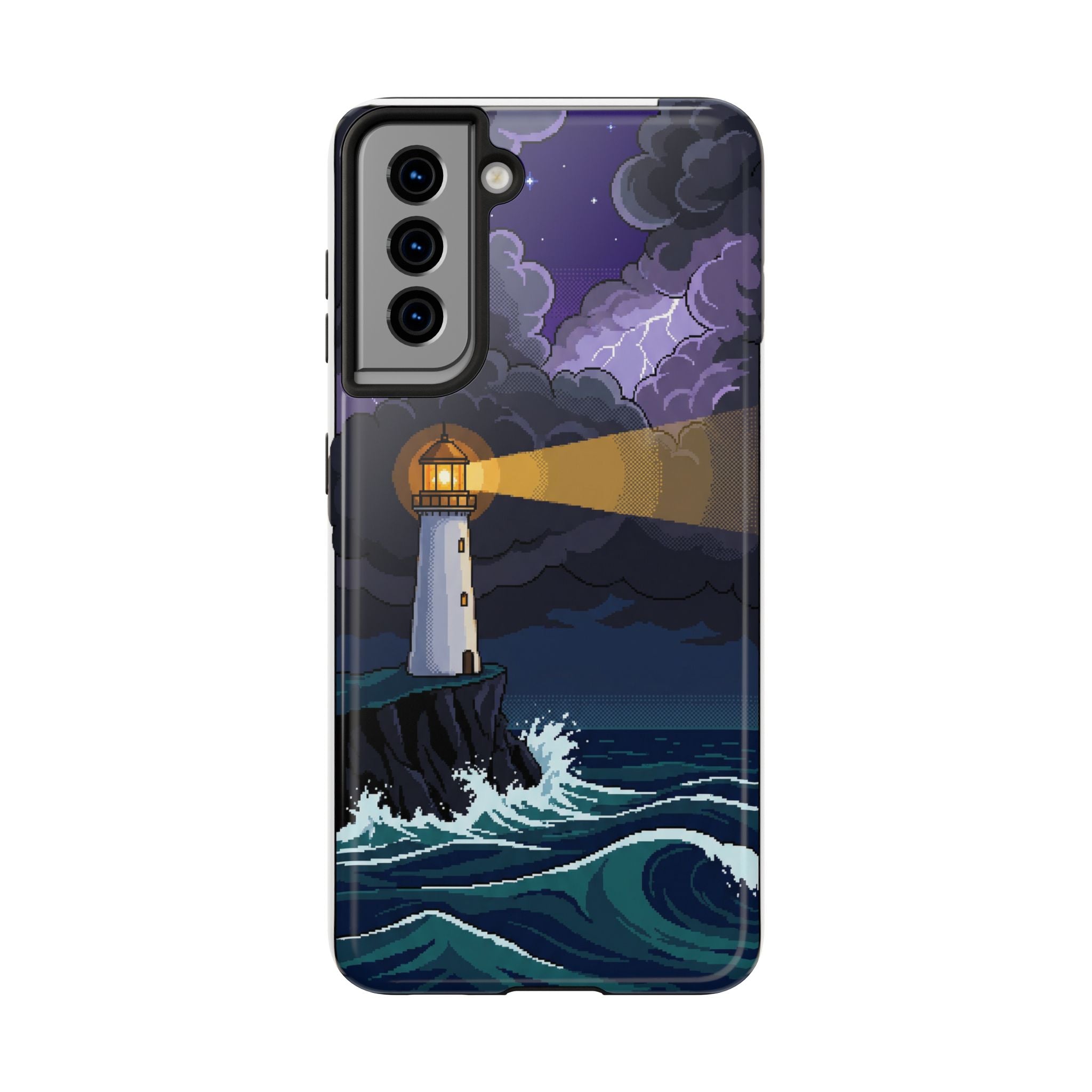 Retro Pixel Lighthouse in the Storm — Tough Phone Case