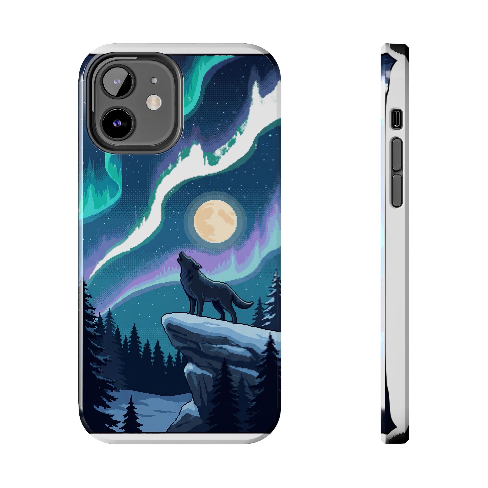 Retro Pixel Lone Wolf and the Aurora — Tough Phone Case