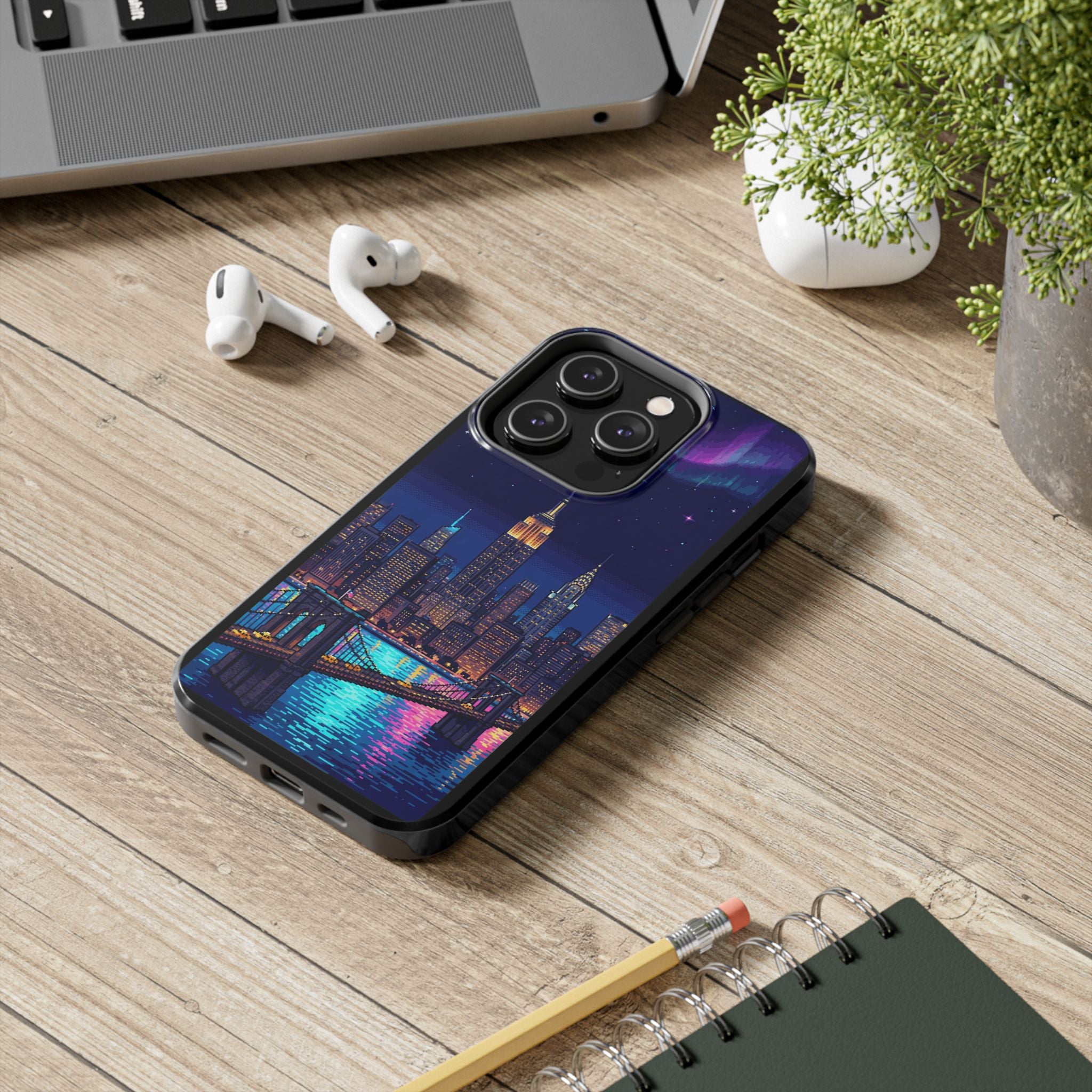 Retro Pixel NYC Skyline at Night — Tough Phone Case