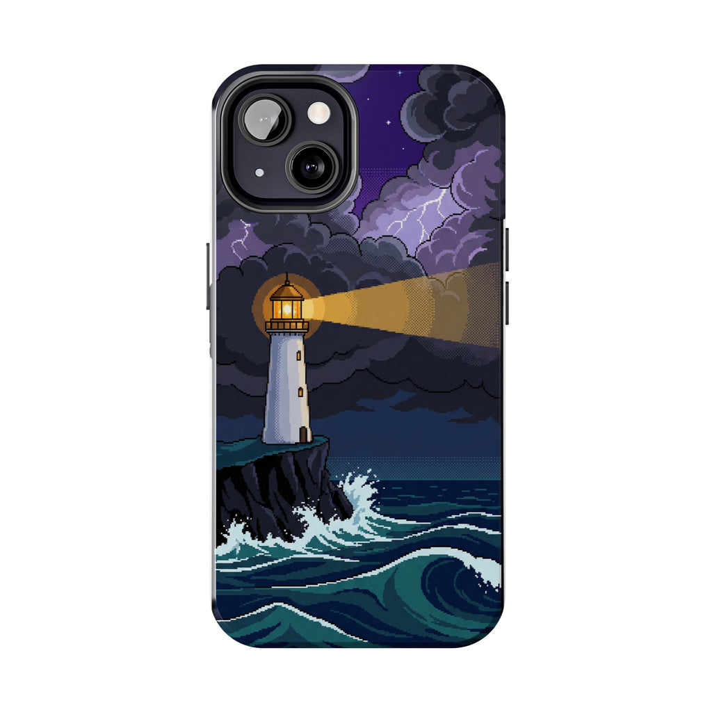 Retro Pixel Lighthouse in the Storm — Tough Phone Case