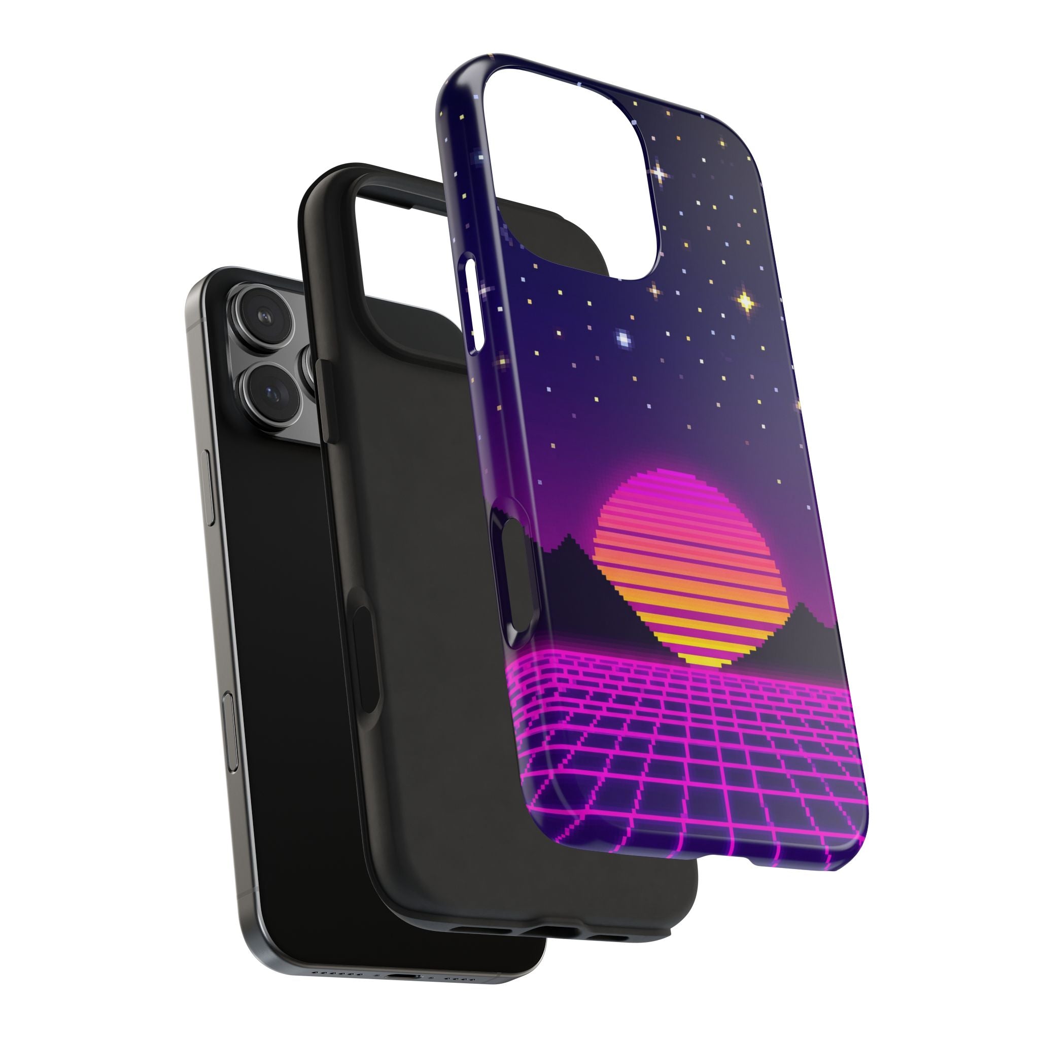 Retro Pixel Neon Grid — Tough Phone Case