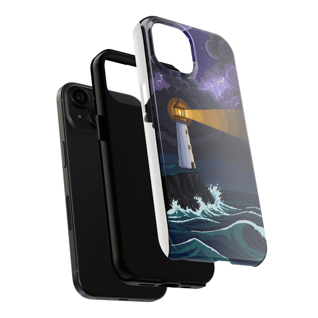 Retro Pixel Lighthouse in the Storm — Tough Phone Case