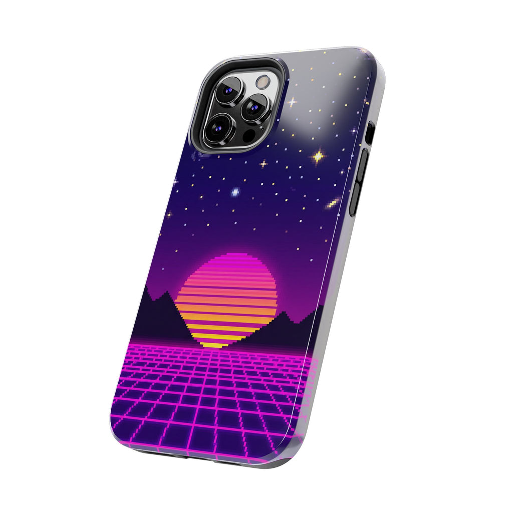 Retro Pixel Neon Grid — Tough Phone Case