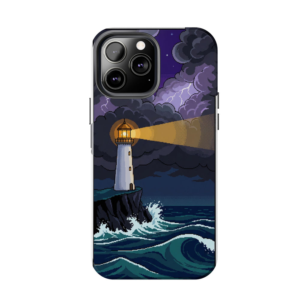 Retro Pixel Lighthouse in the Storm — Tough Phone Case