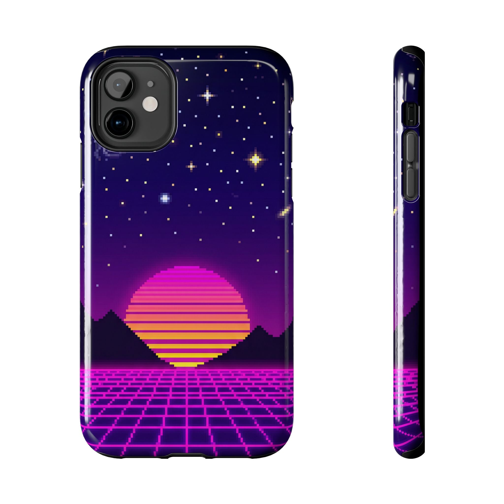 Retro Pixel Neon Grid — Tough Phone Case