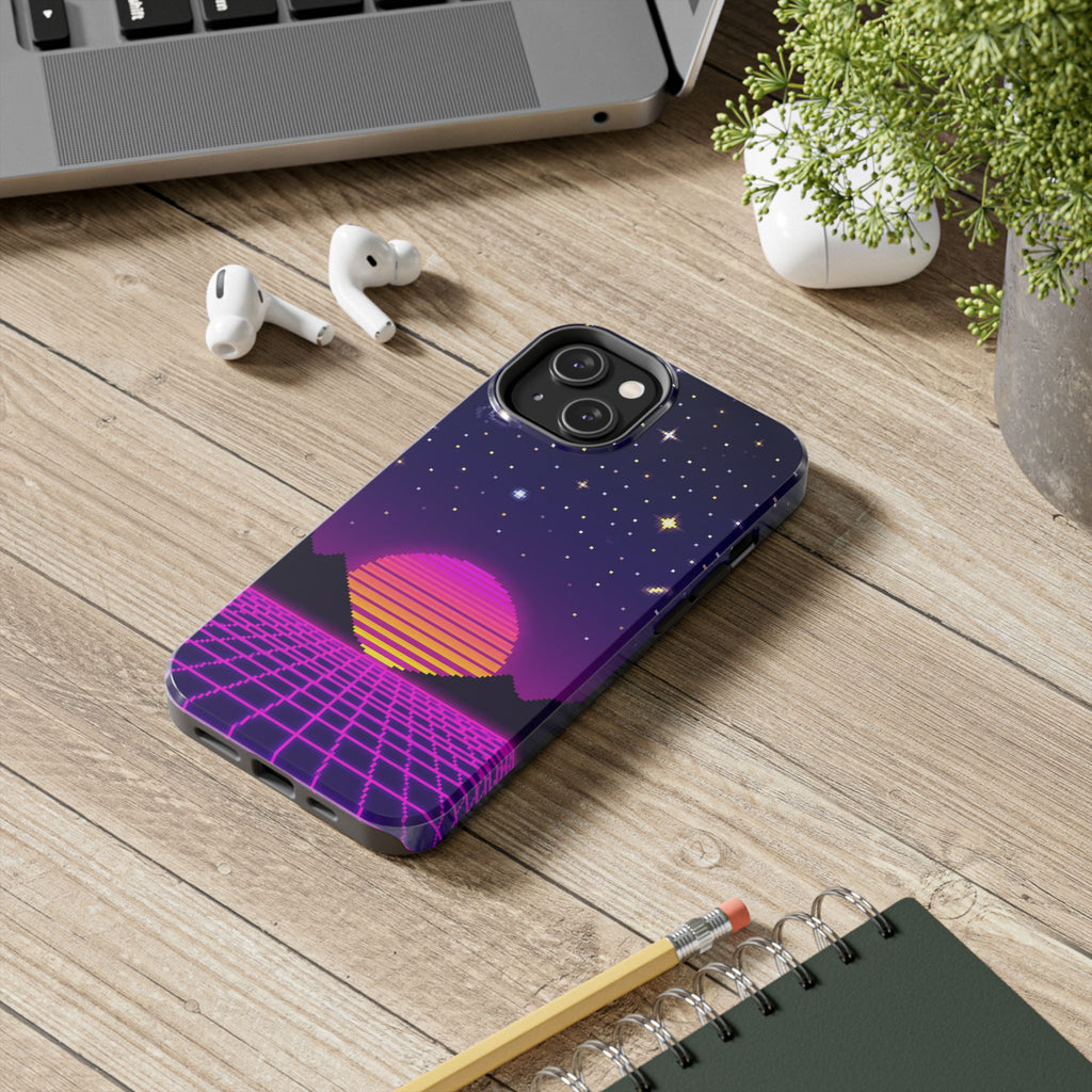 Retro Pixel Neon Grid — Tough Phone Case