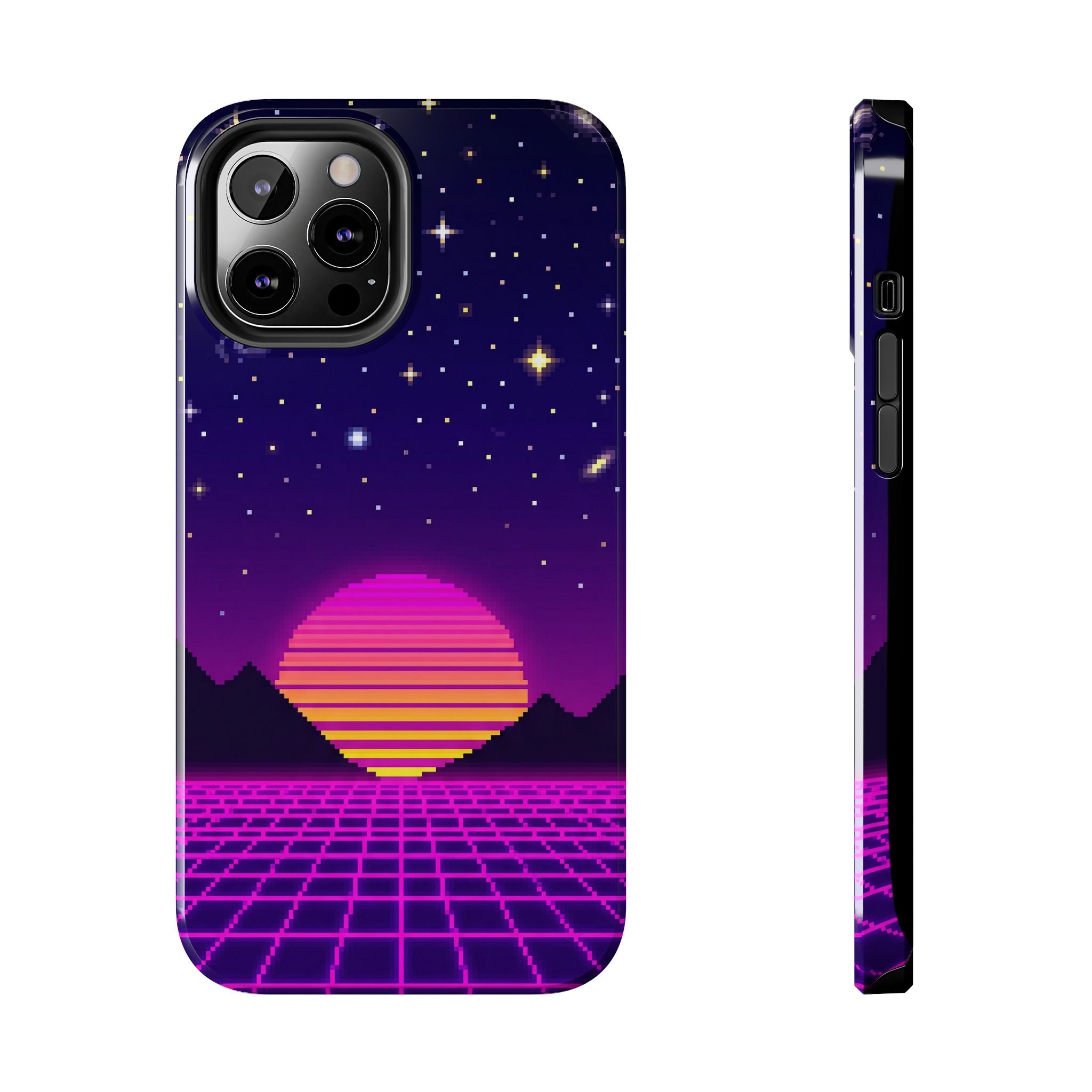 Retro Pixel Neon Grid — Tough Phone Case