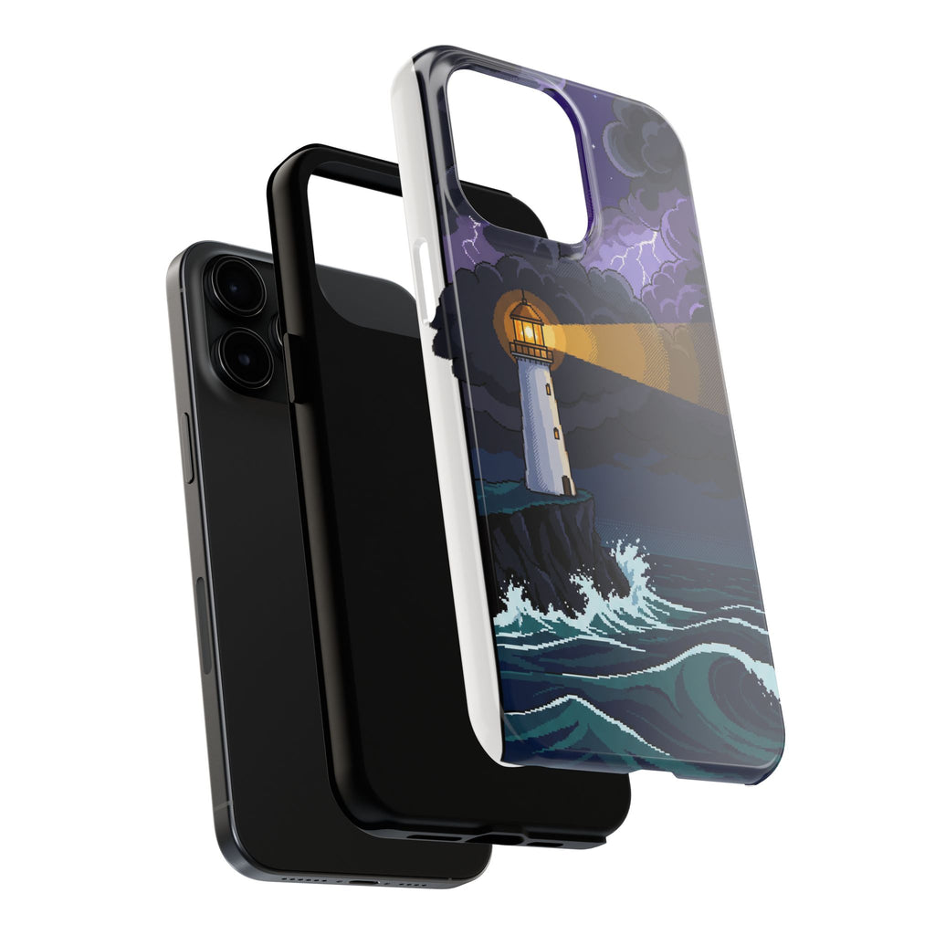 Retro Pixel Lighthouse in the Storm — Tough Phone Case