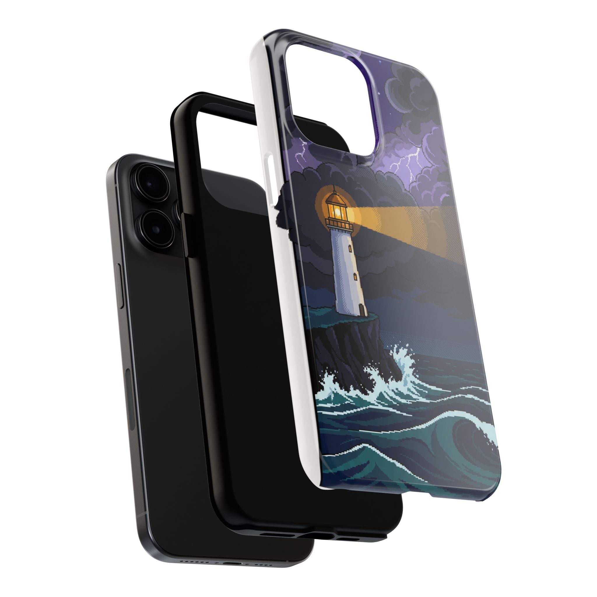 Retro Pixel Lighthouse in the Storm — Tough Phone Case
