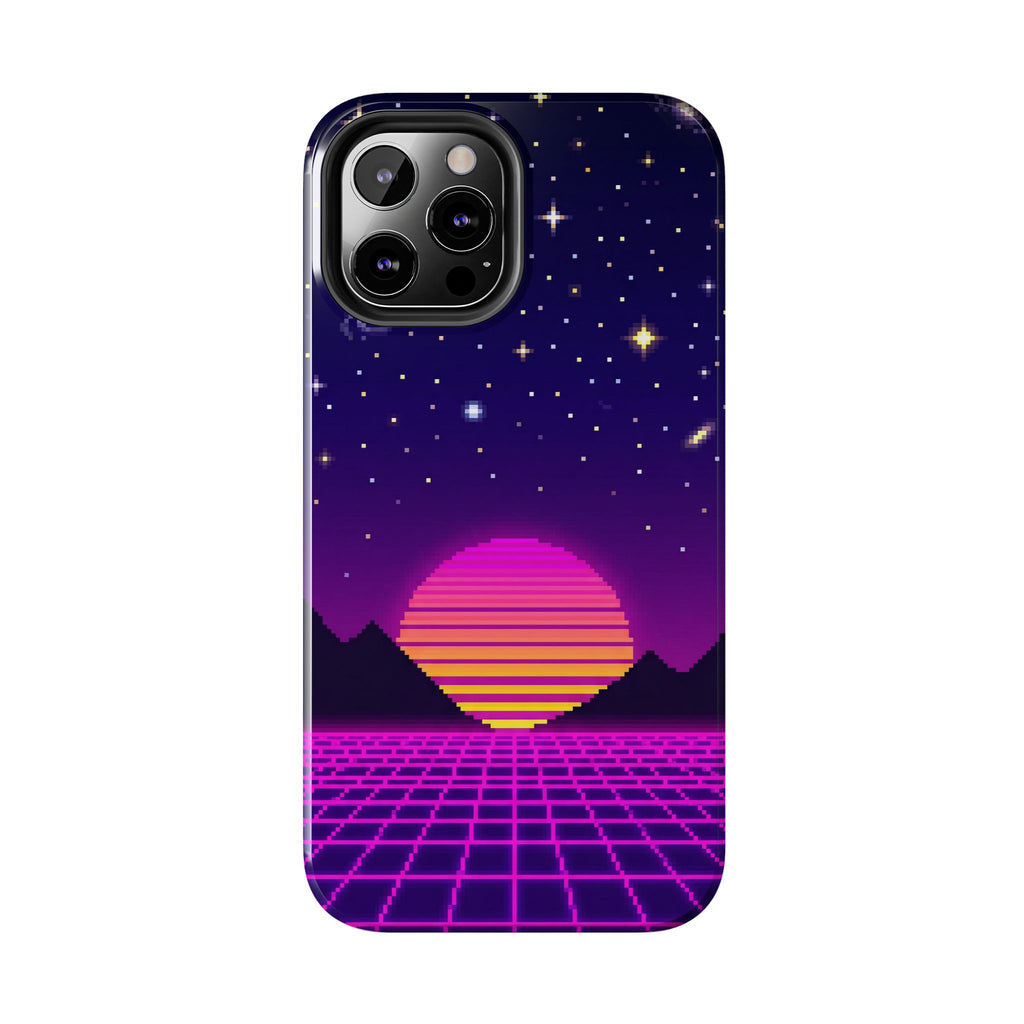 Retro Pixel Neon Grid — Tough Phone Case