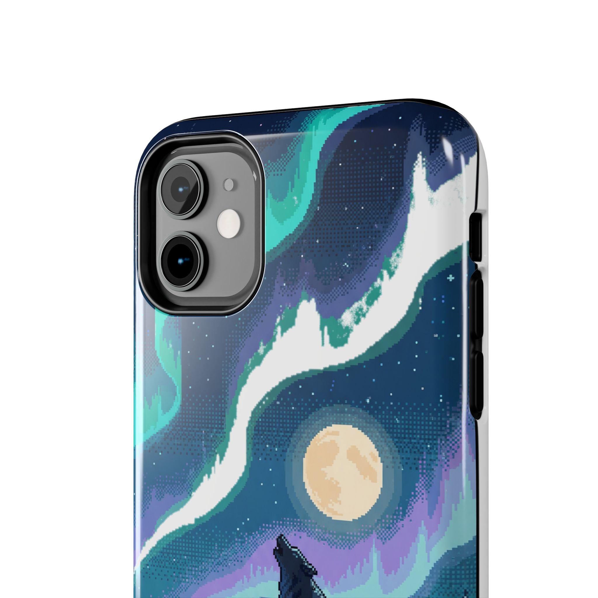 Retro Pixel Lone Wolf and the Aurora — Tough Phone Case
