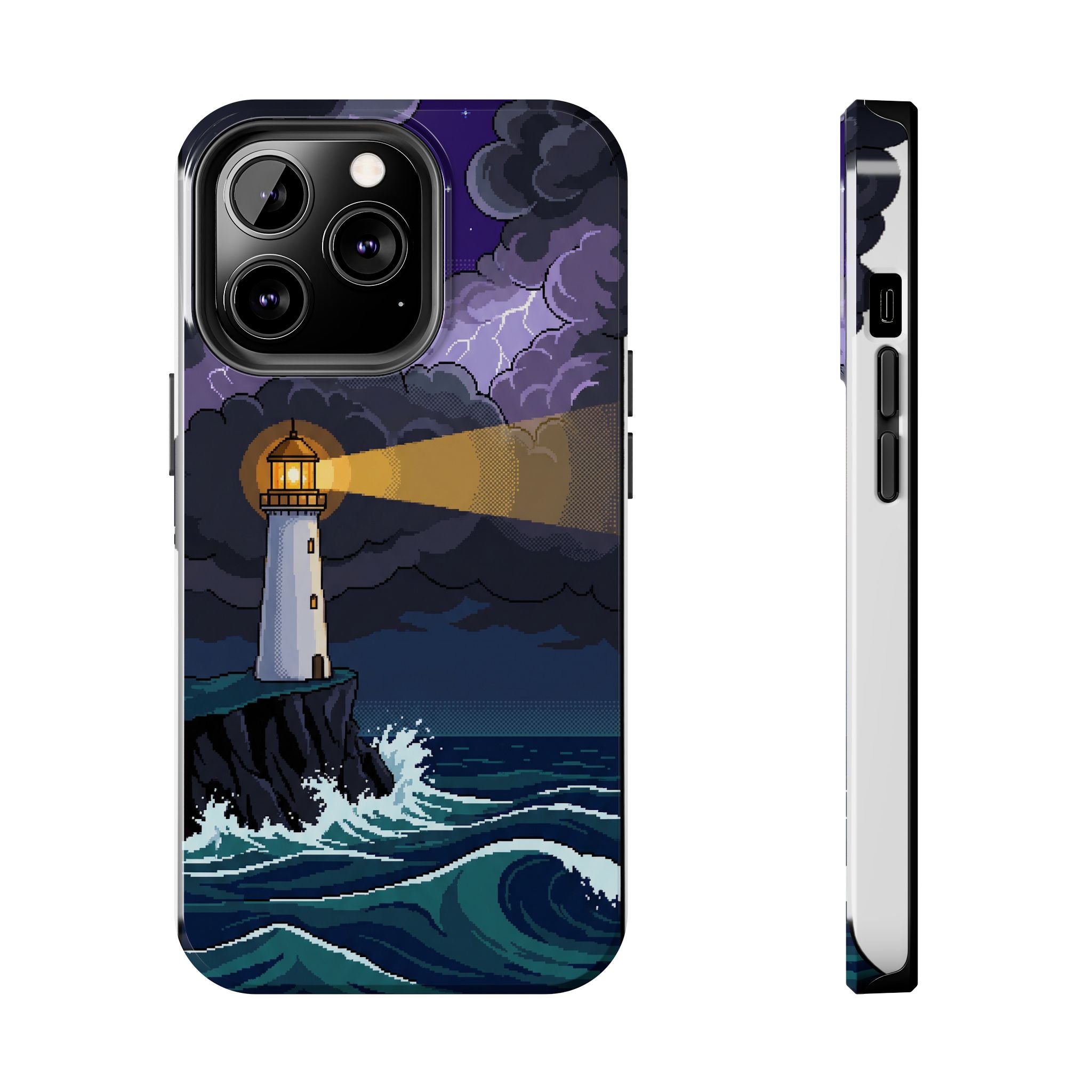 Retro Pixel Lighthouse in the Storm — Tough Phone Case