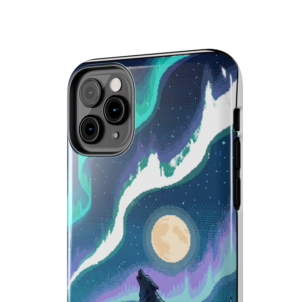 Retro Pixel Lone Wolf and the Aurora — Tough Phone Case