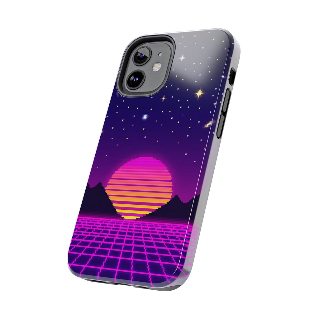 Retro Pixel Neon Grid — Tough Phone Case