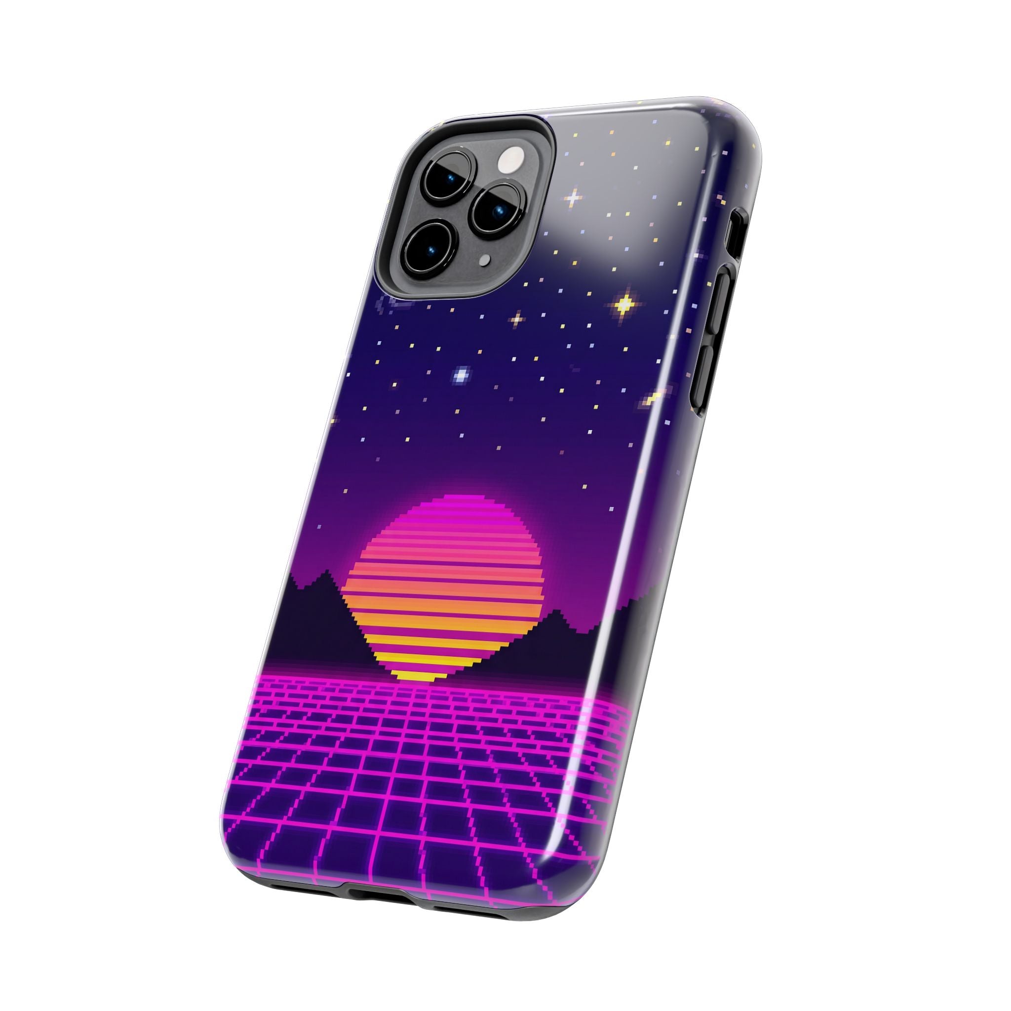 Retro Pixel Neon Grid — Tough Phone Case