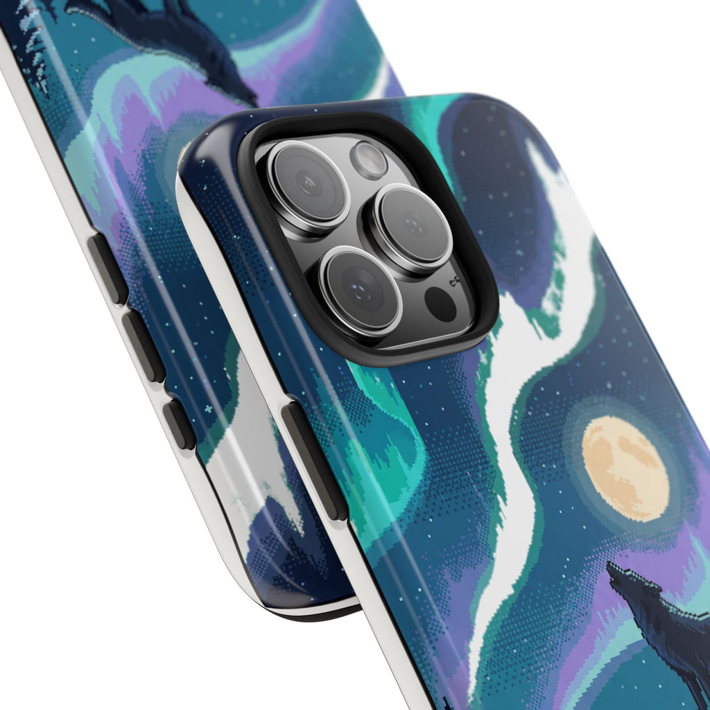 Retro Pixel Lone Wolf and the Aurora — Tough Phone Case