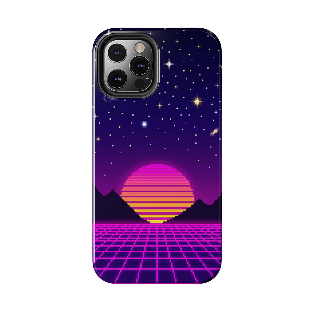 Retro Pixel Neon Grid — Tough Phone Case