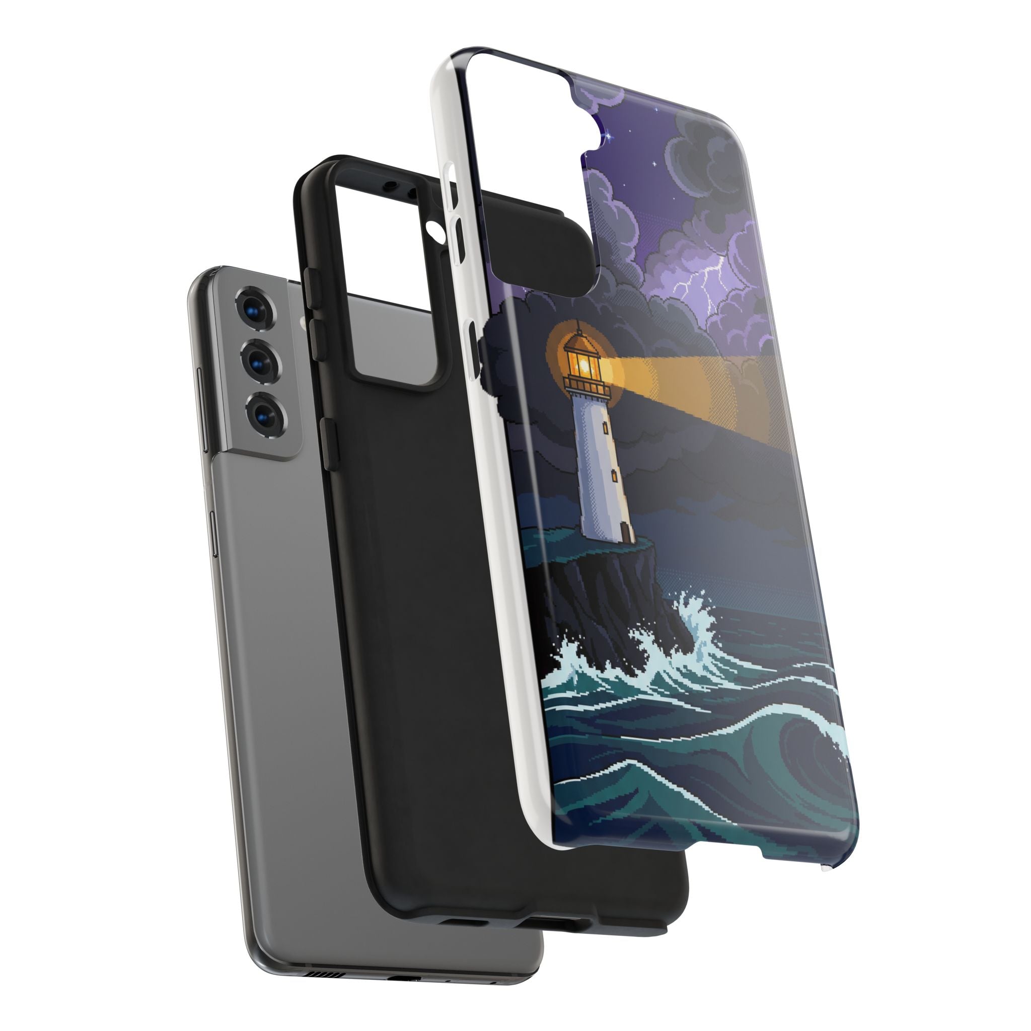Retro Pixel Lighthouse in the Storm — Tough Phone Case
