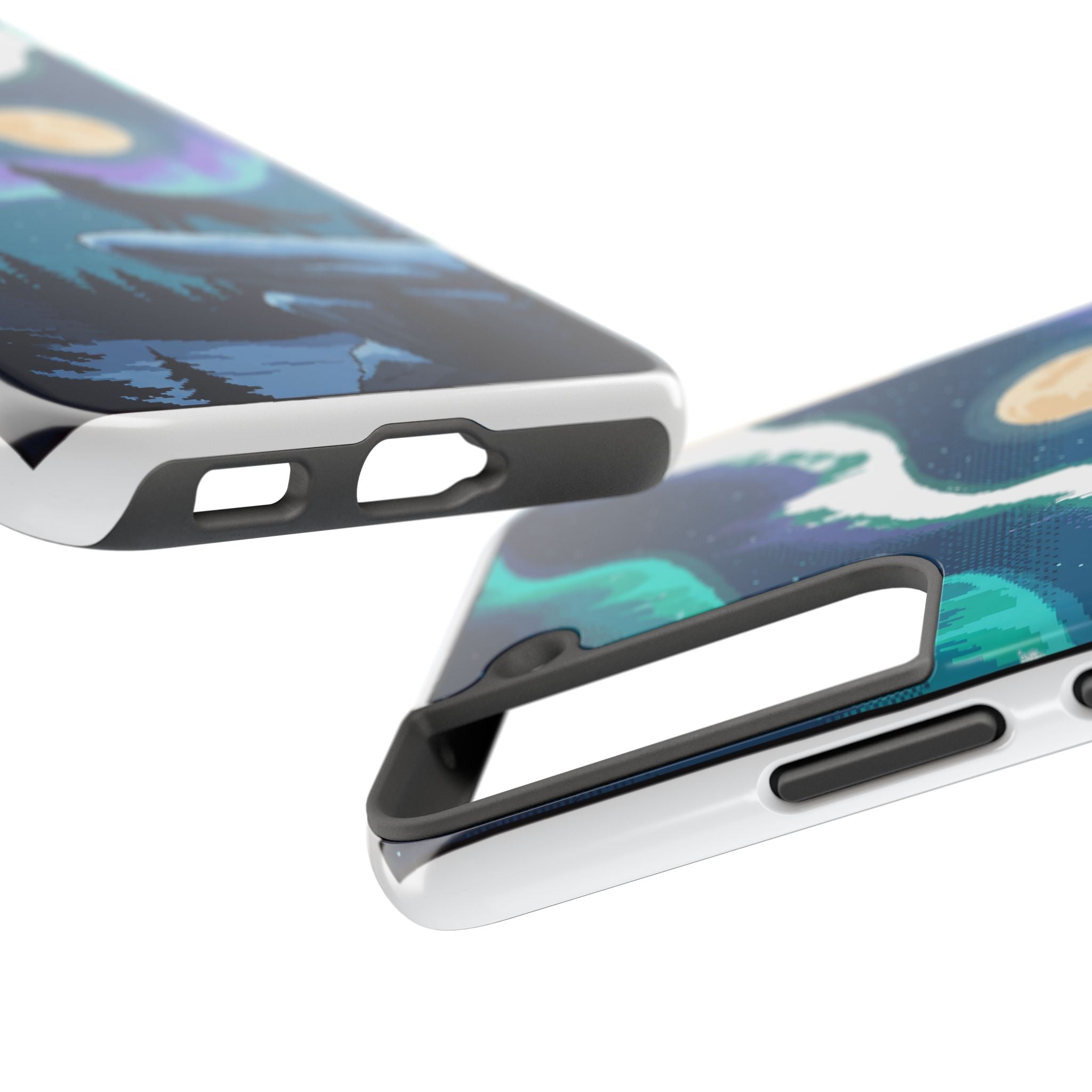 Retro Pixel Lone Wolf and the Aurora — Tough Phone Case