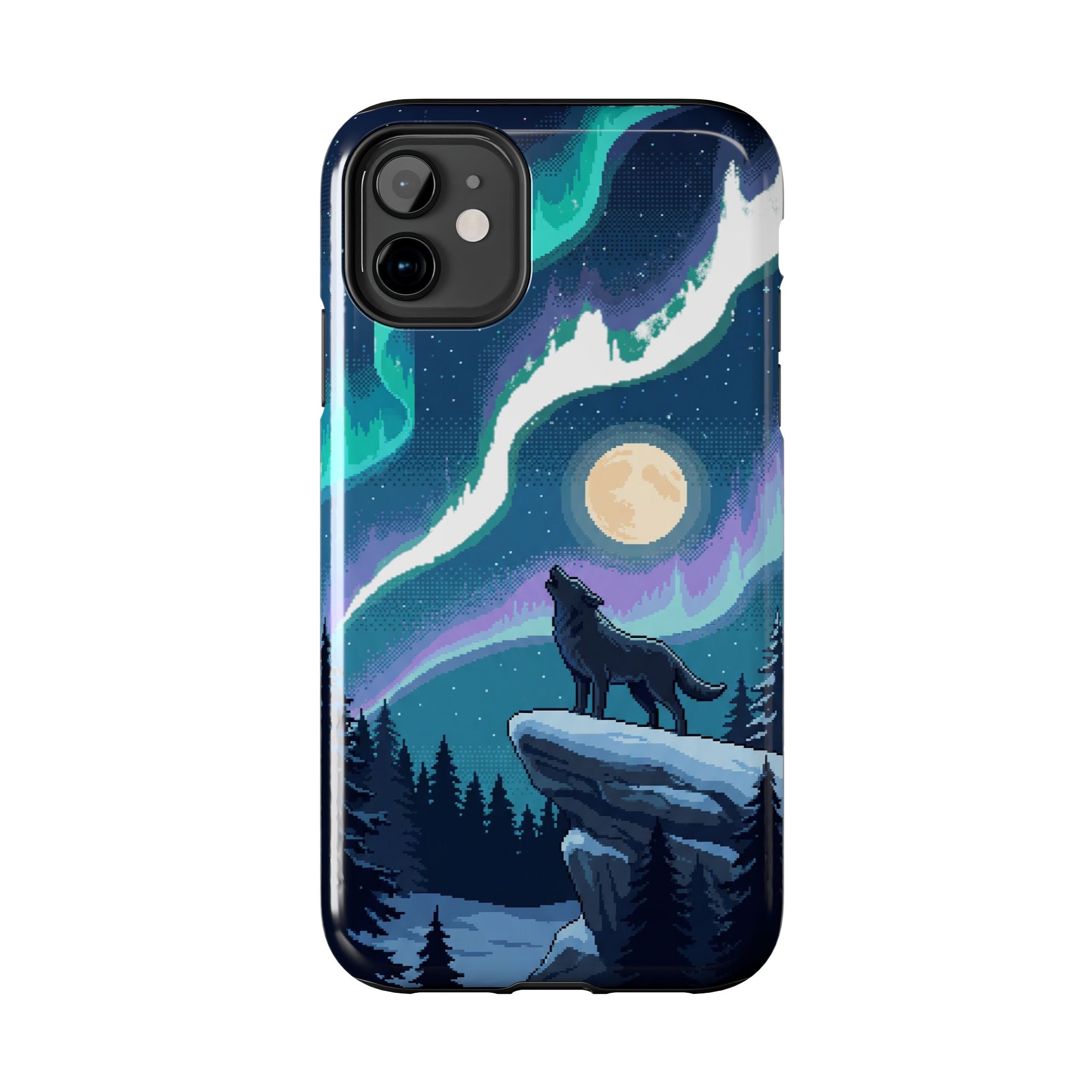 Retro Pixel Lone Wolf and the Aurora — Tough Phone Case