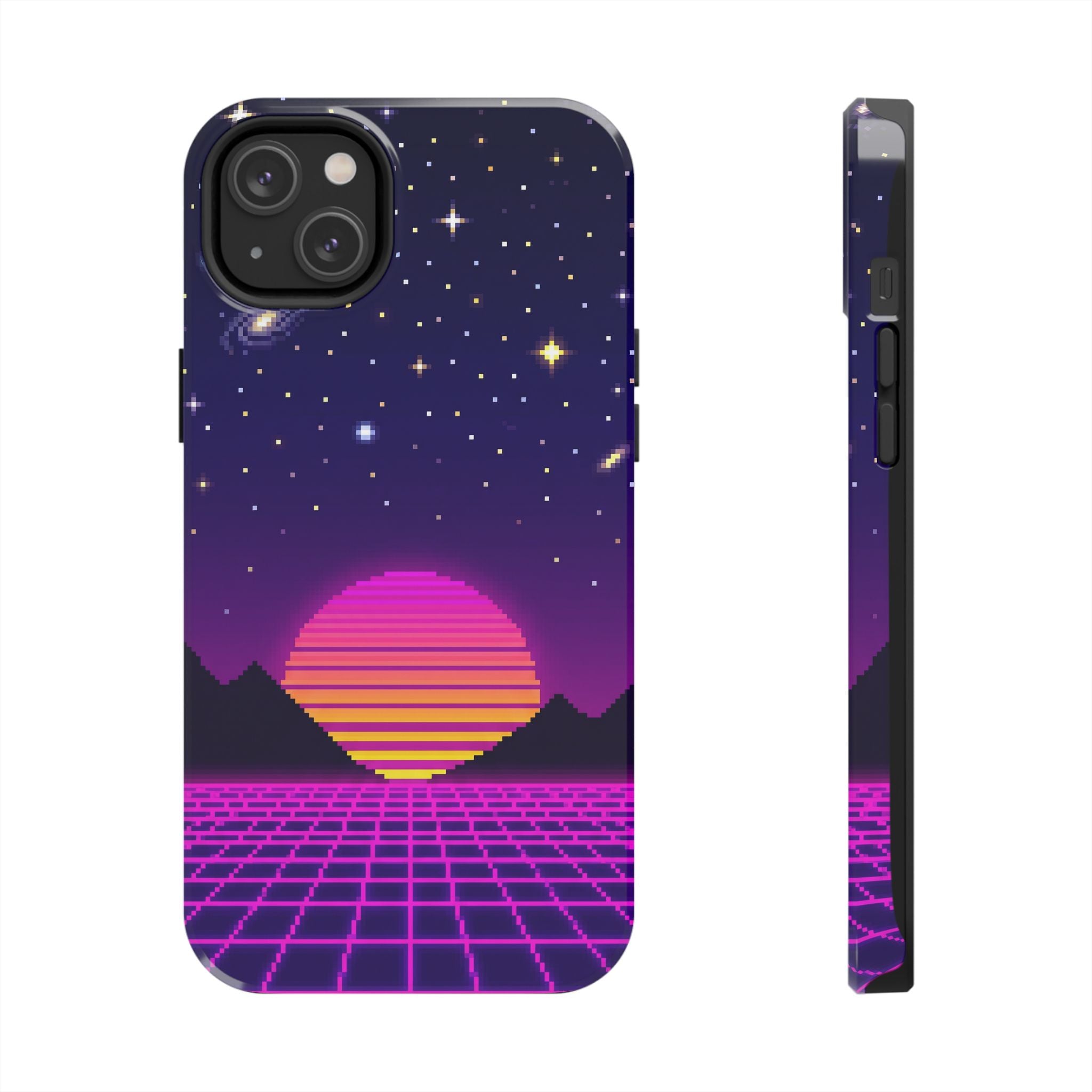 Retro Pixel Neon Grid — Tough Phone Case