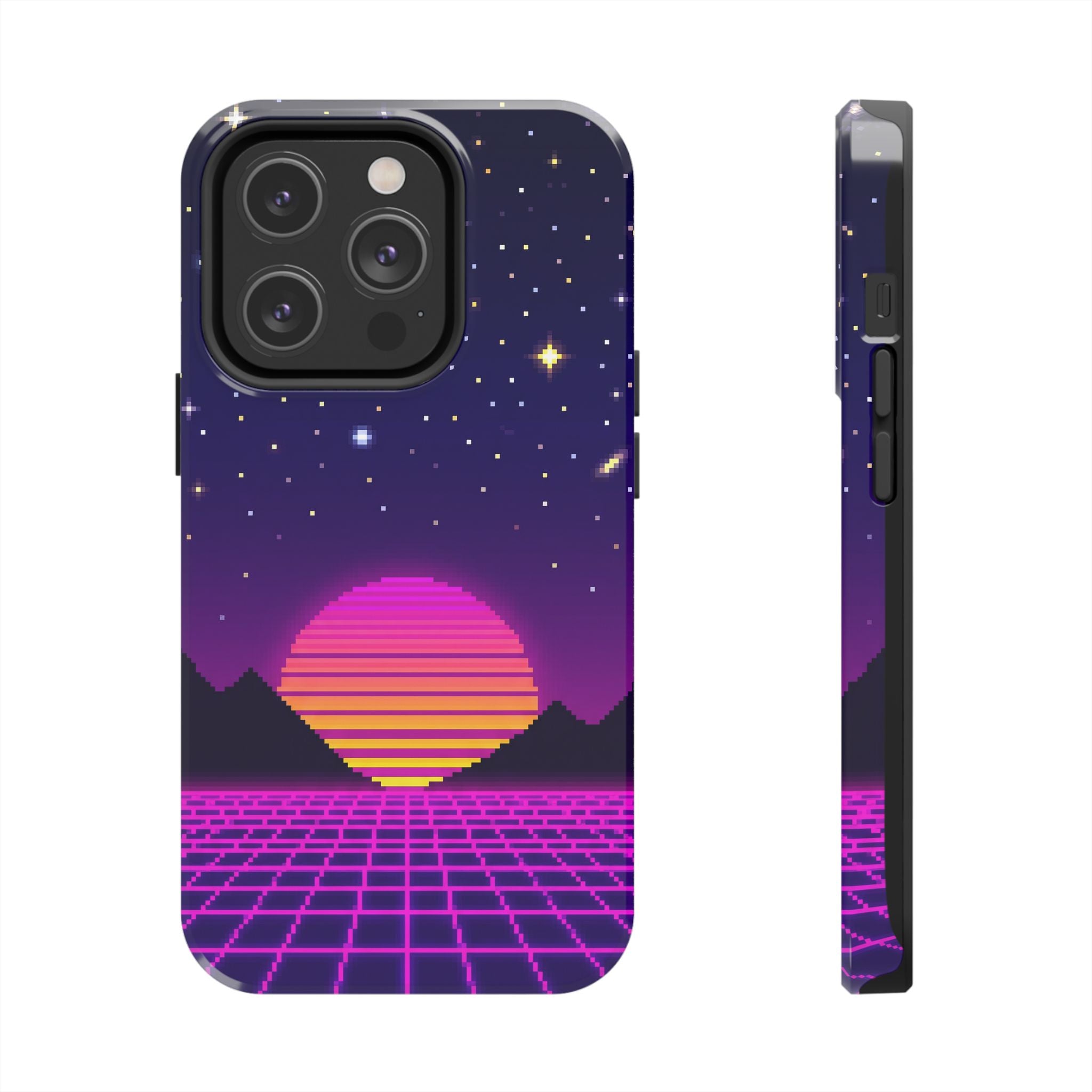 Retro Pixel Neon Grid — Tough Phone Case