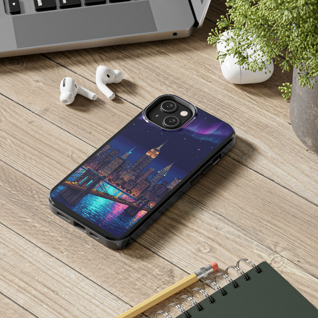 Retro Pixel NYC Skyline at Night — Tough Phone Case