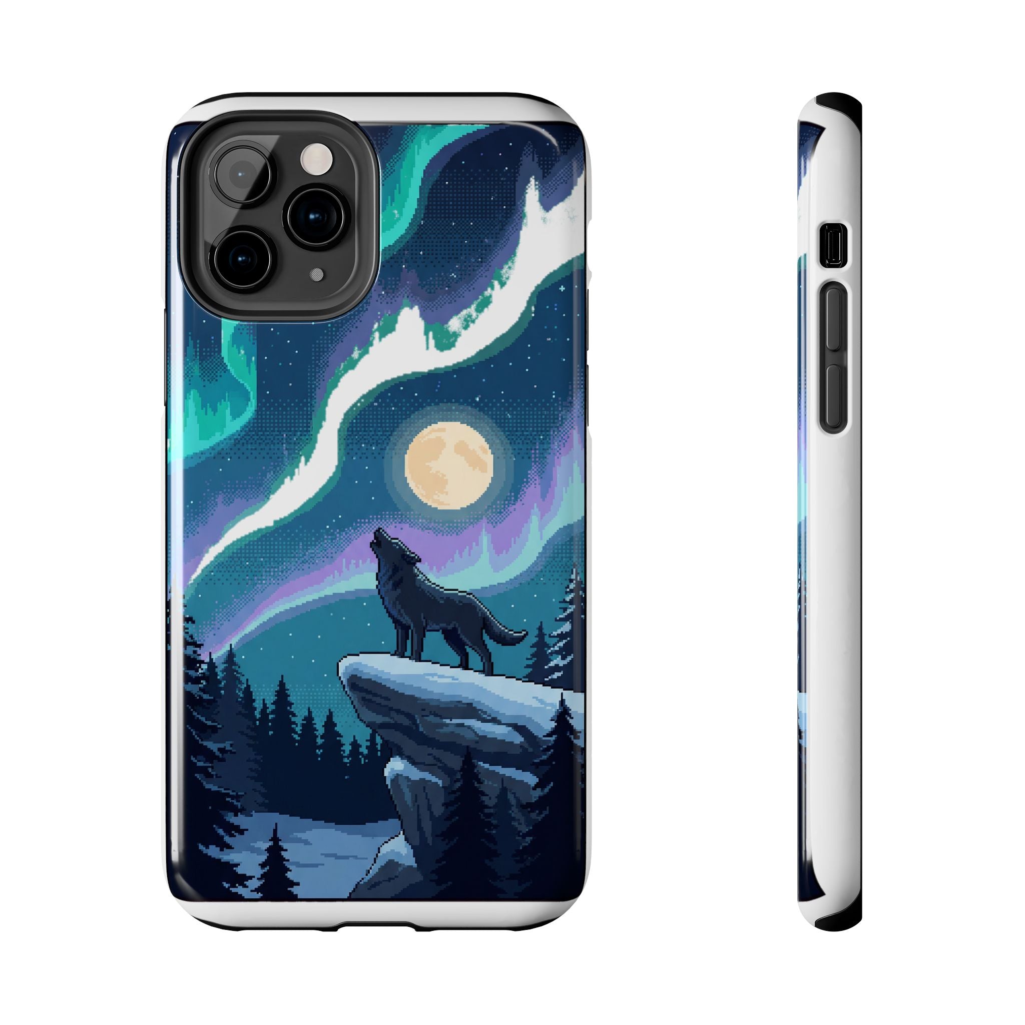 Retro Pixel Lone Wolf and the Aurora — Tough Phone Case