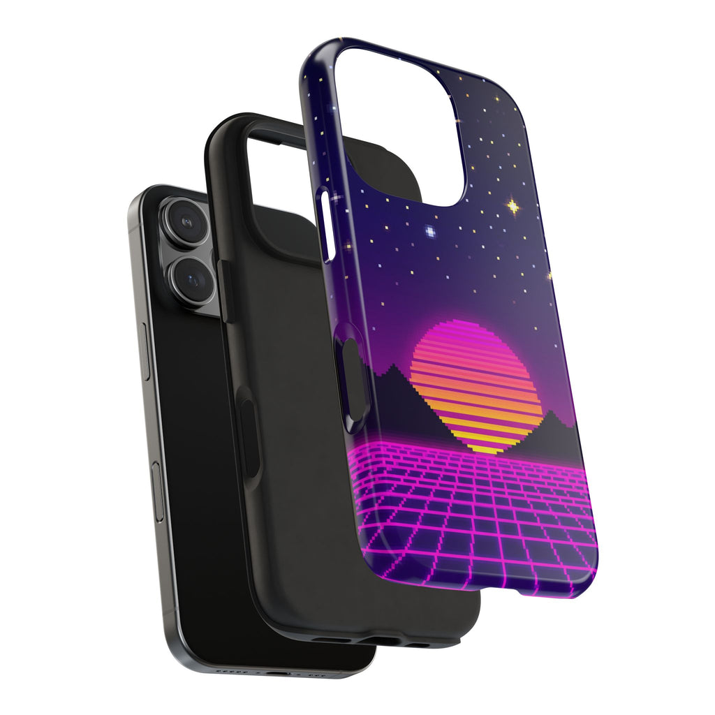 Retro Pixel Neon Grid — Tough Phone Case