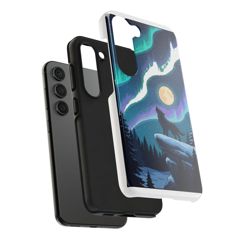 Retro Pixel Lone Wolf and the Aurora — Tough Phone Case