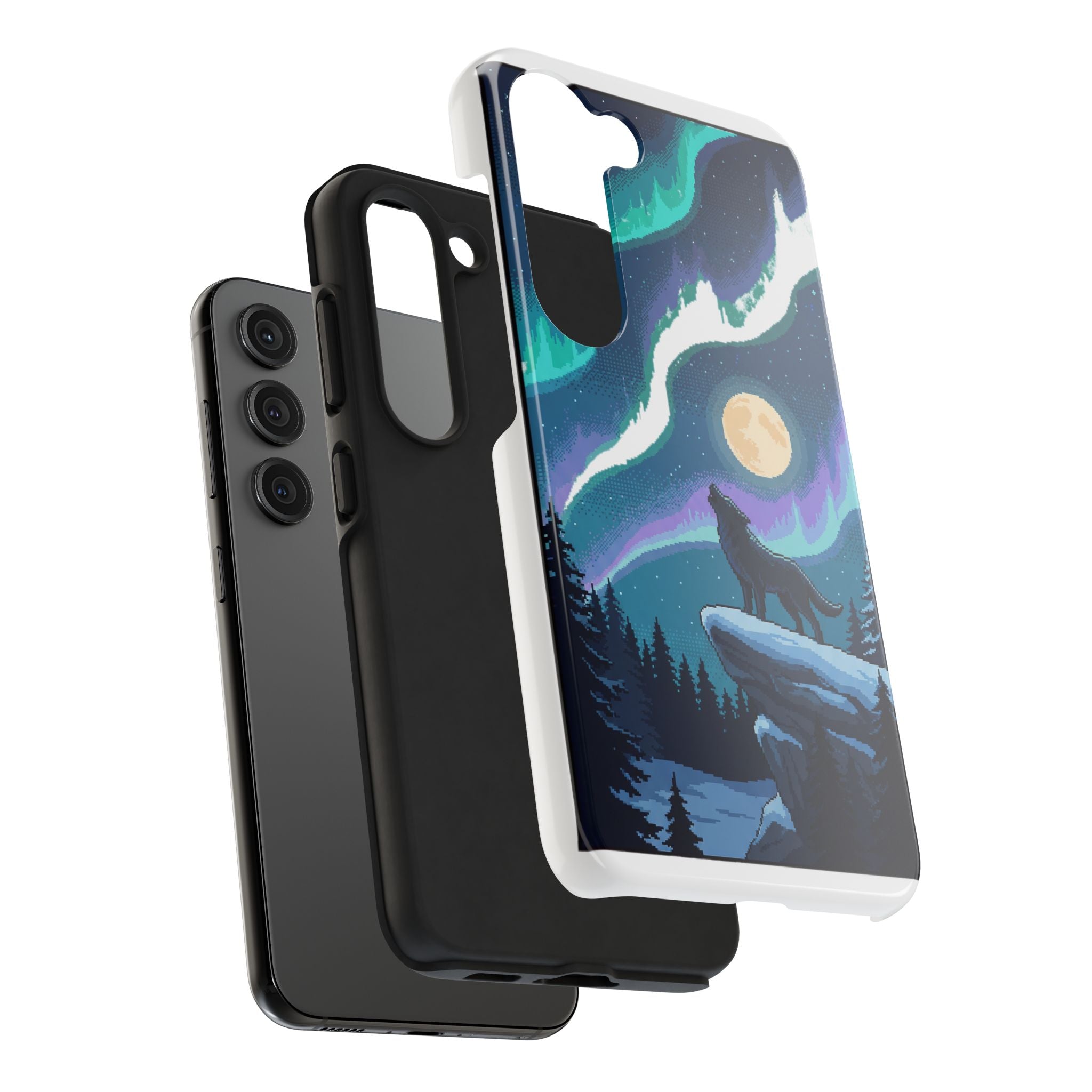 Retro Pixel Lone Wolf and the Aurora — Tough Phone Case