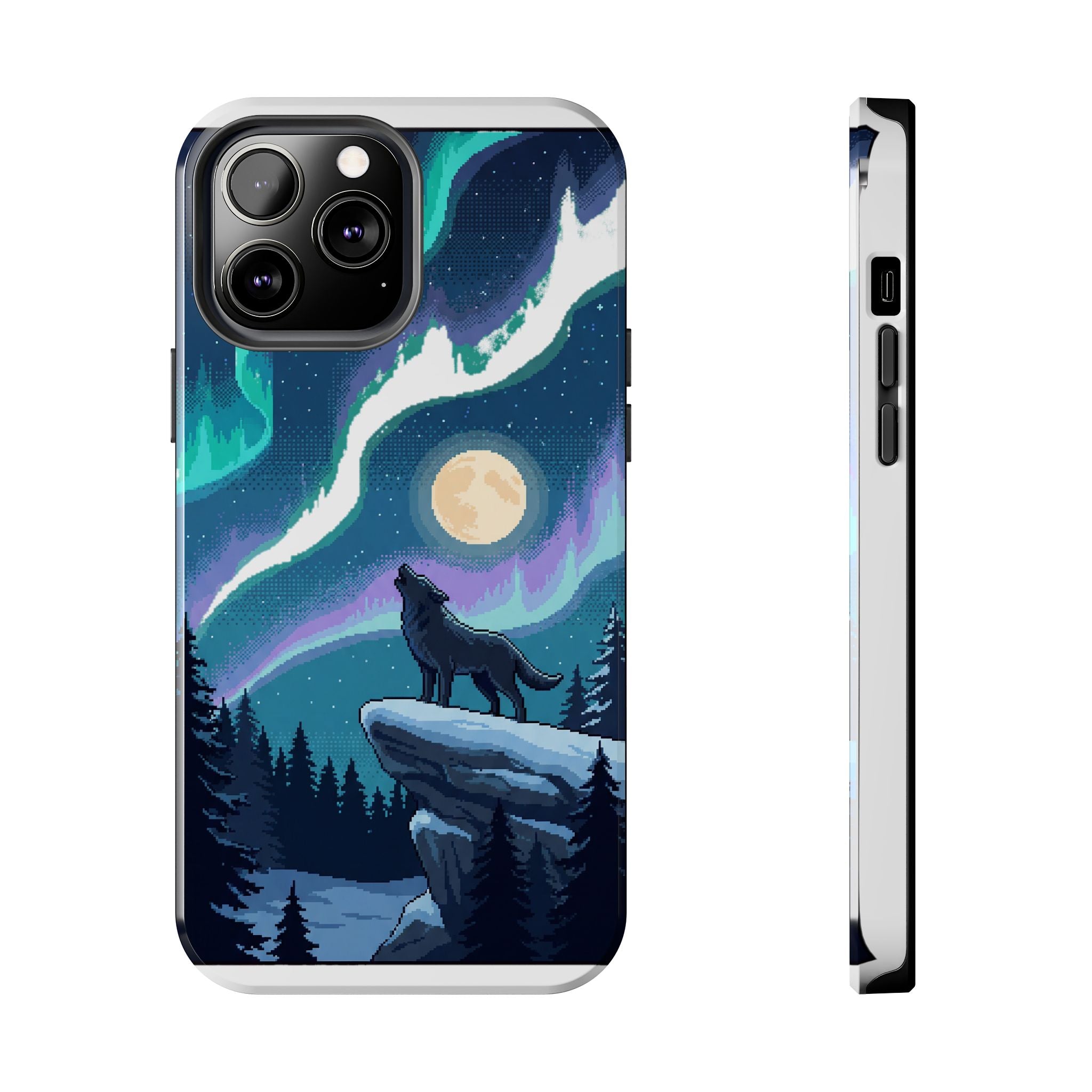 Retro Pixel Lone Wolf and the Aurora — Tough Phone Case