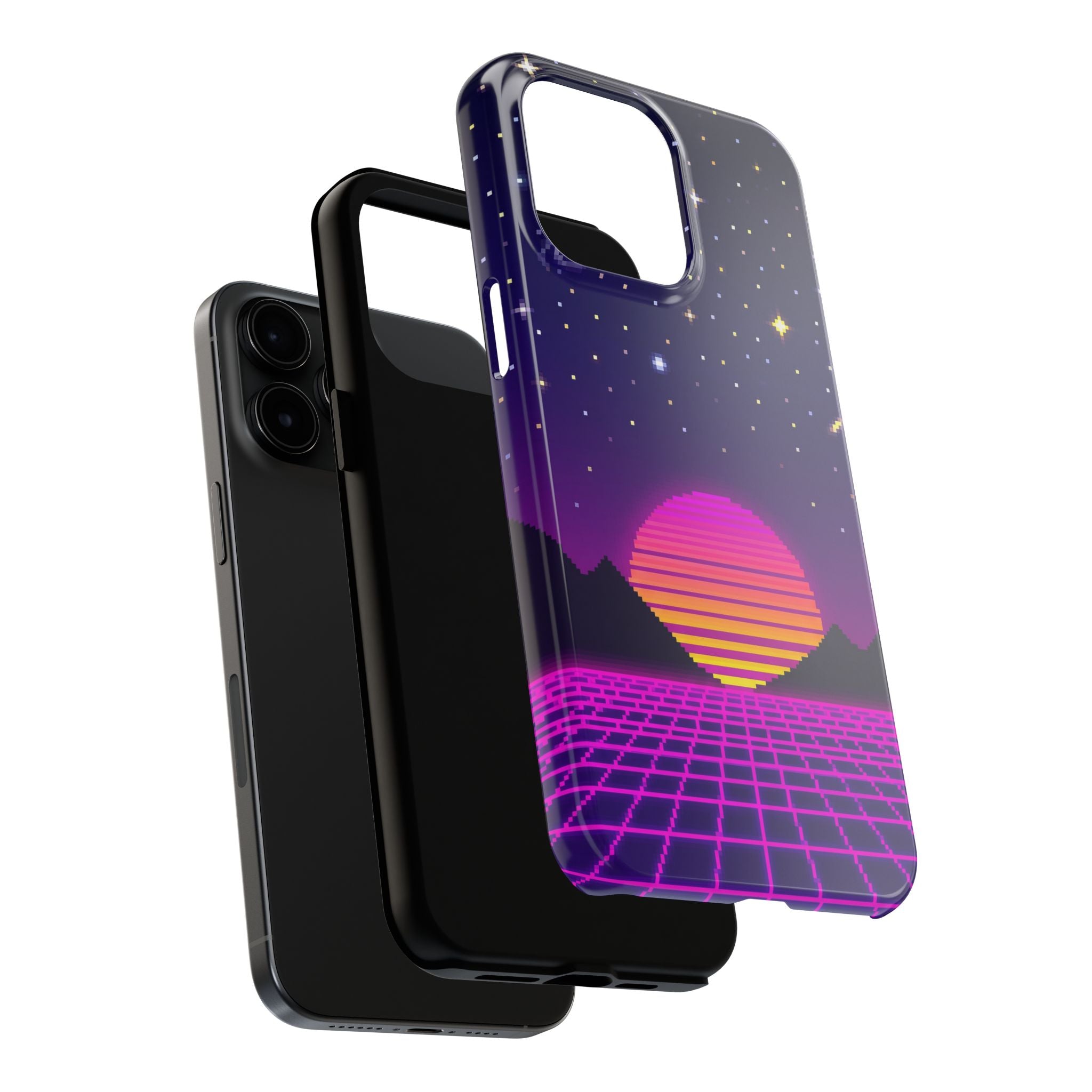 Retro Pixel Neon Grid — Tough Phone Case