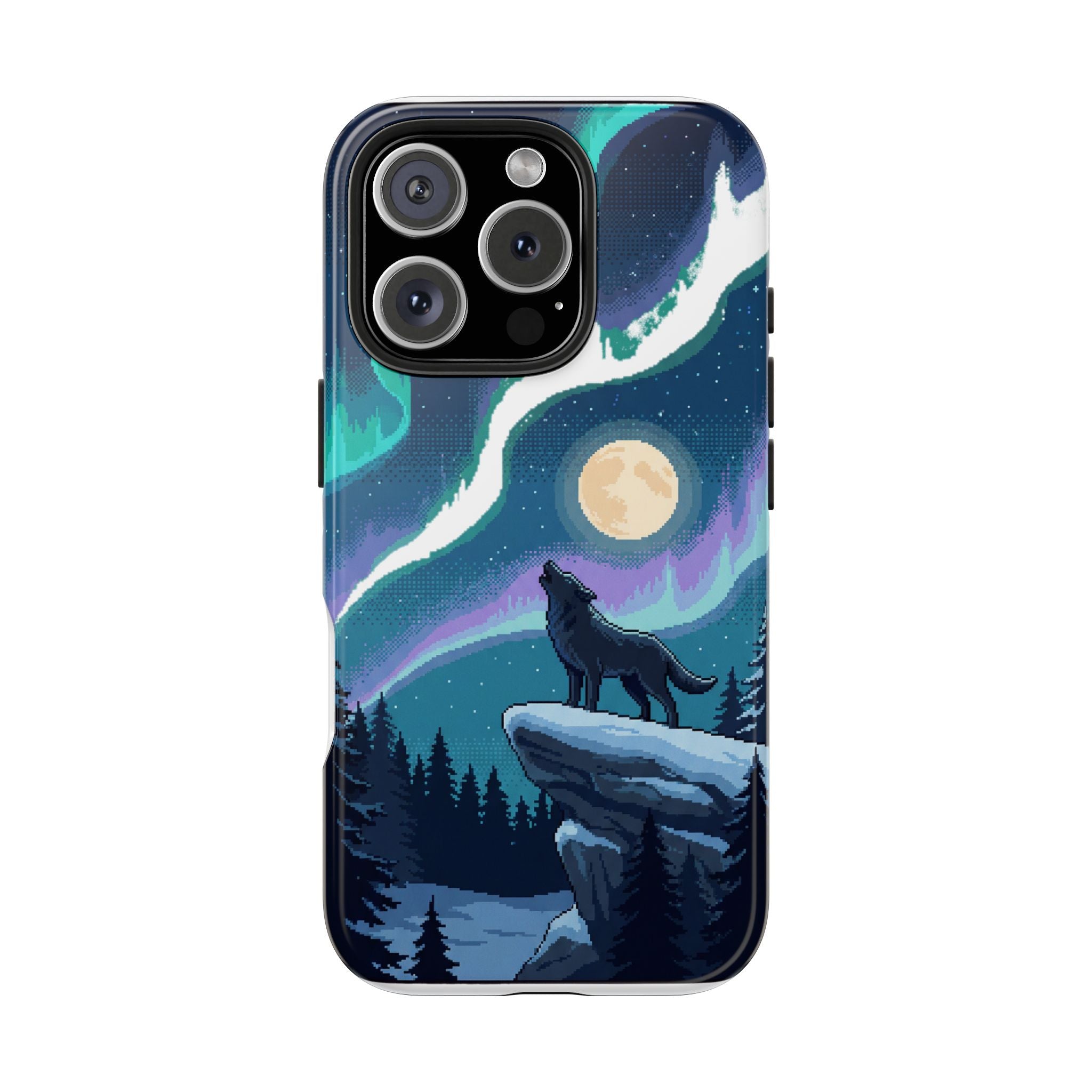 Retro Pixel Lone Wolf and the Aurora — Tough Phone Case